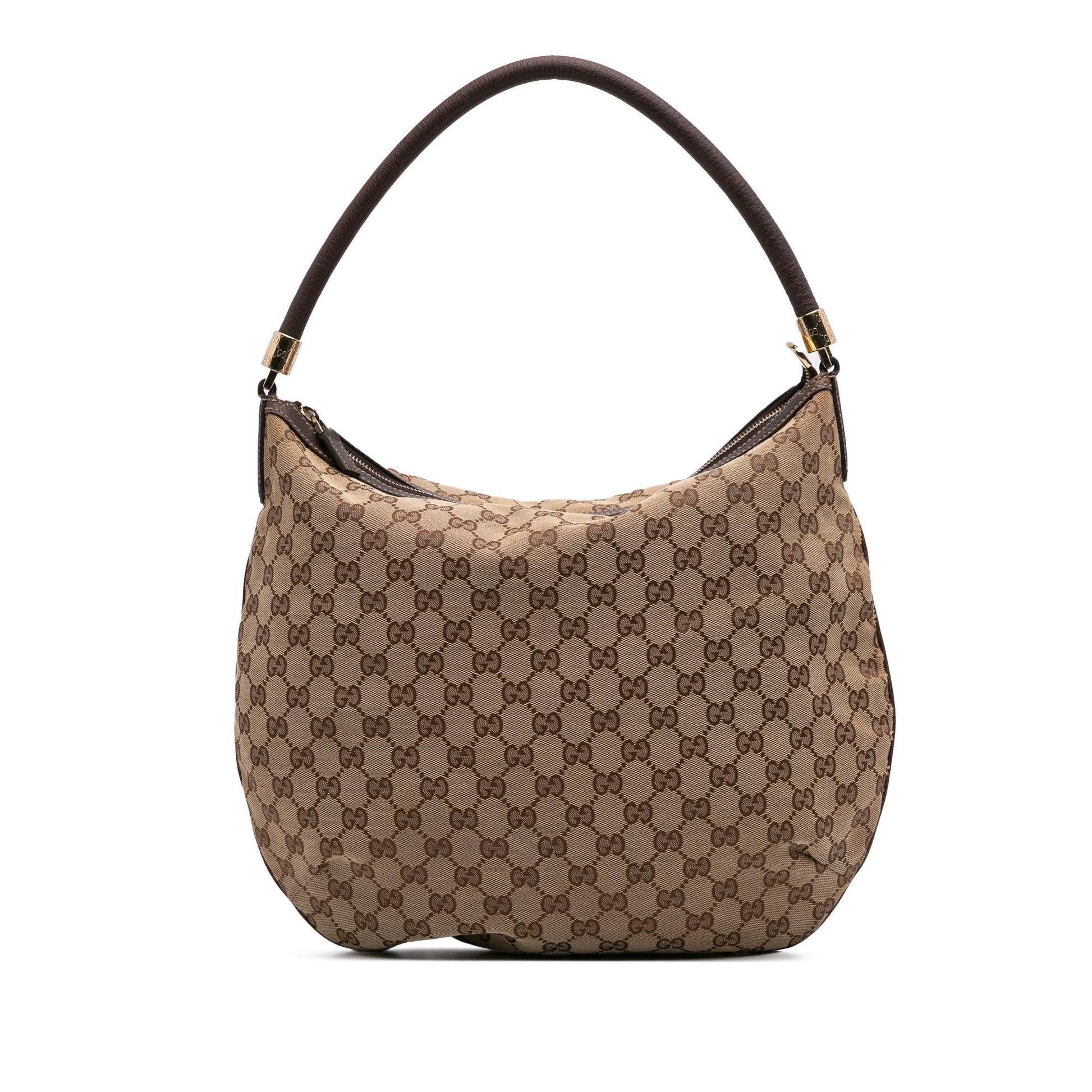 Gucci GG Canvas Calf Brown Shoulder Bag Hobo Bag