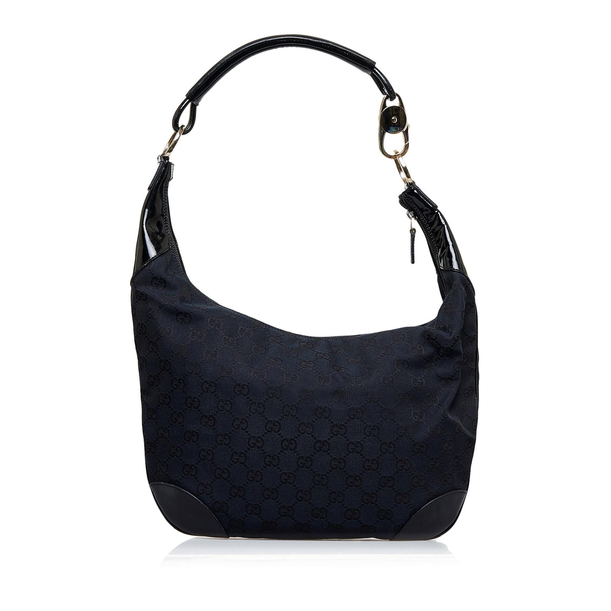 Gucci GG SHG-UShTD8 Leather Canvas Patent Black Shoulder Bag