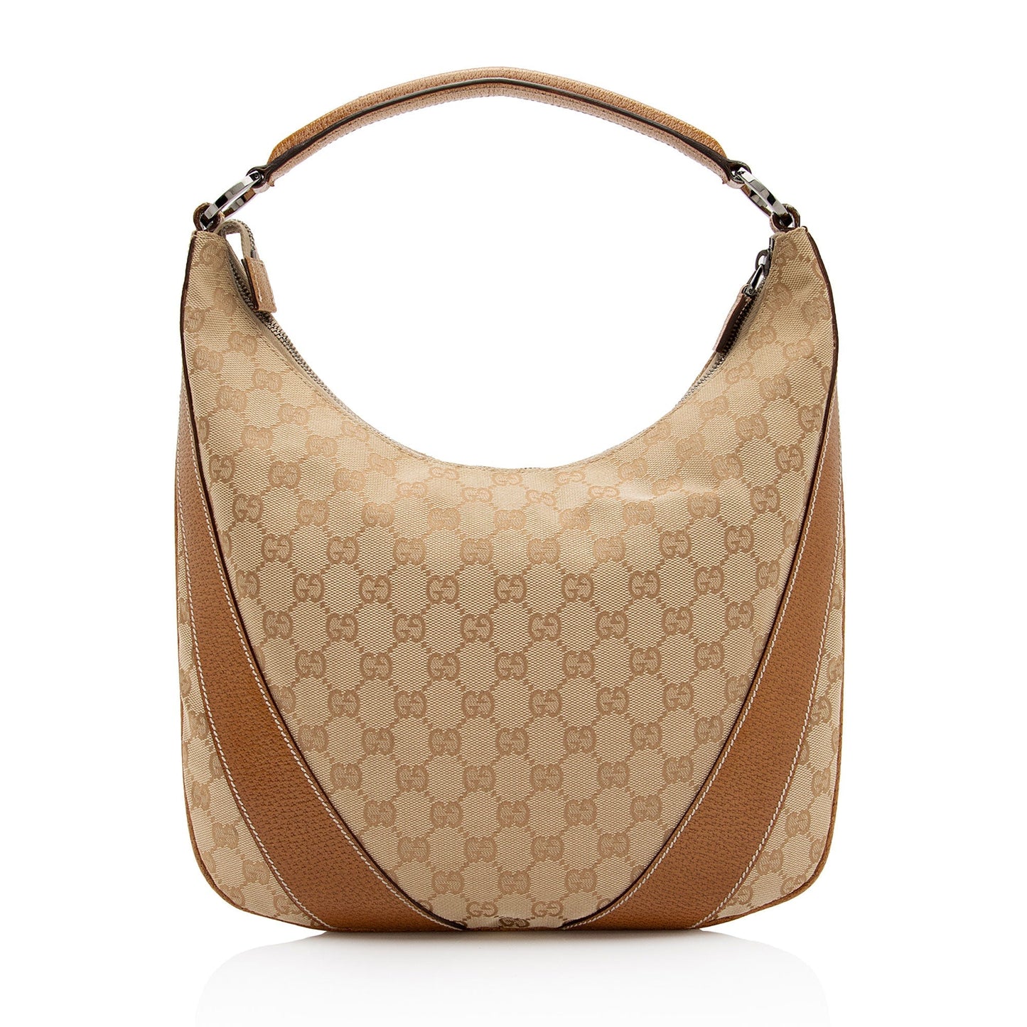Gucci GG SHF-6yWFBi Leather Canvas Brown Beige Shoulder Bag