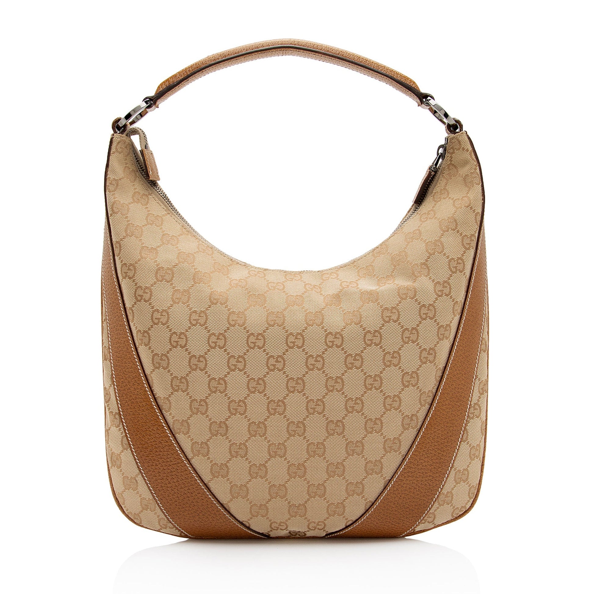 Gucci GG SHF-6yWFBi Leather Canvas Brown Beige Shoulder Bag
