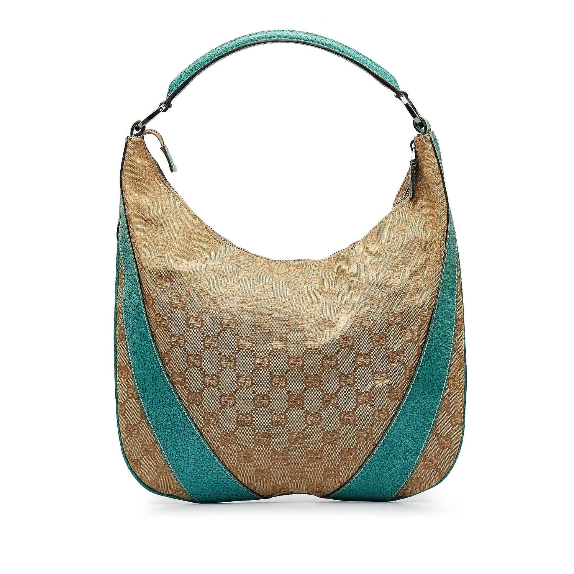 Gucci GG SHG-ISh30v Canvas Calf Brown Green Shoulder Bag