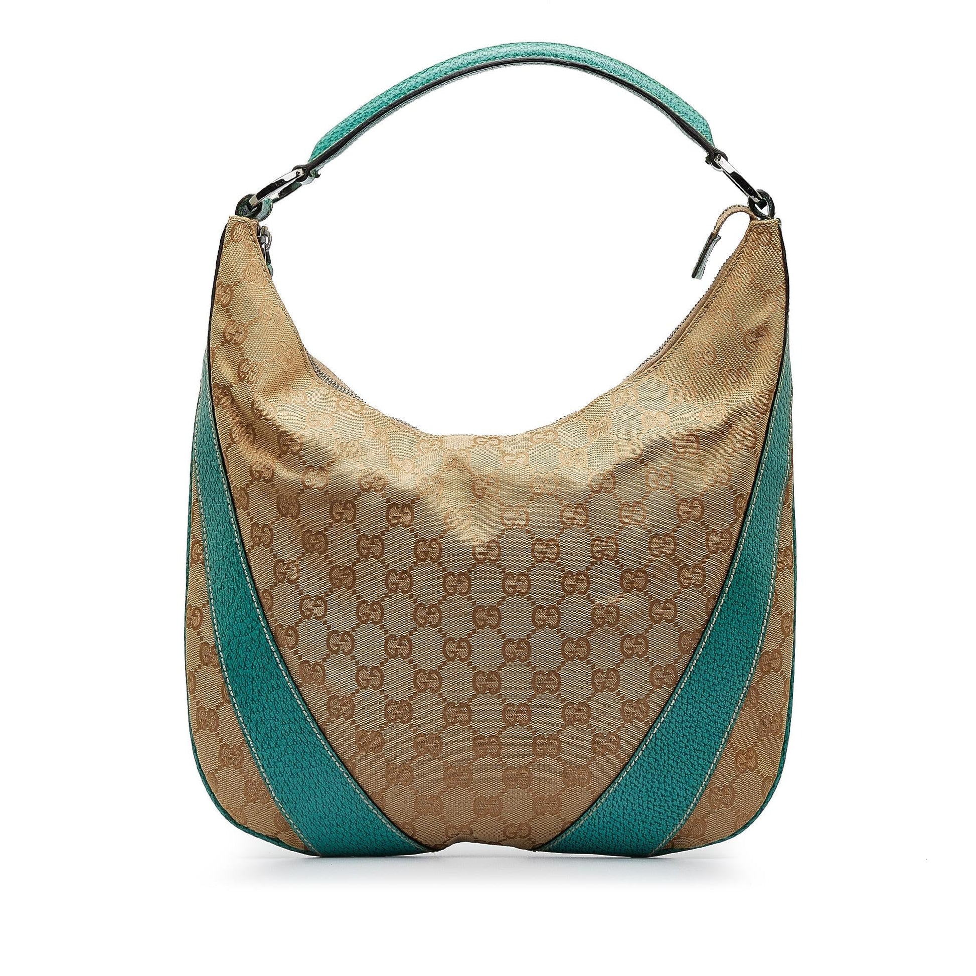 Gucci GG SHG-ISh30v Canvas Calf Brown Green Shoulder Bag