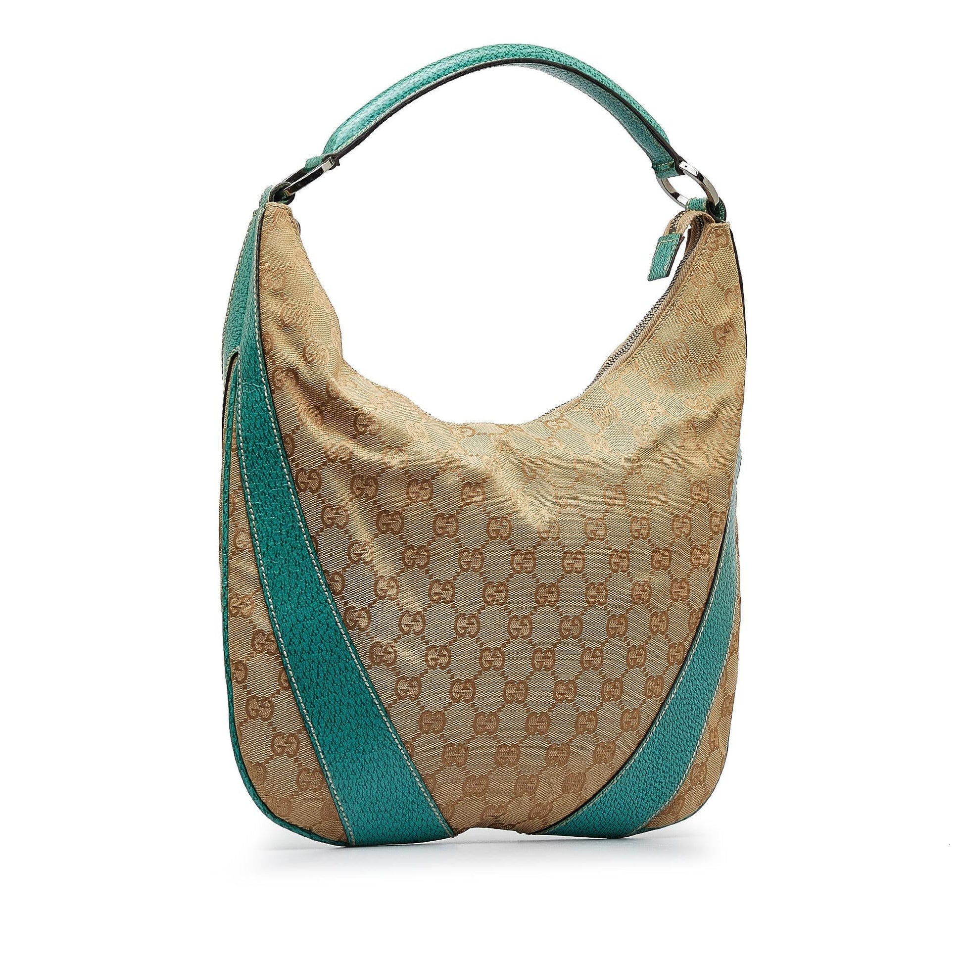 Gucci GG SHG-ISh30v Canvas Calf Brown Green Shoulder Bag