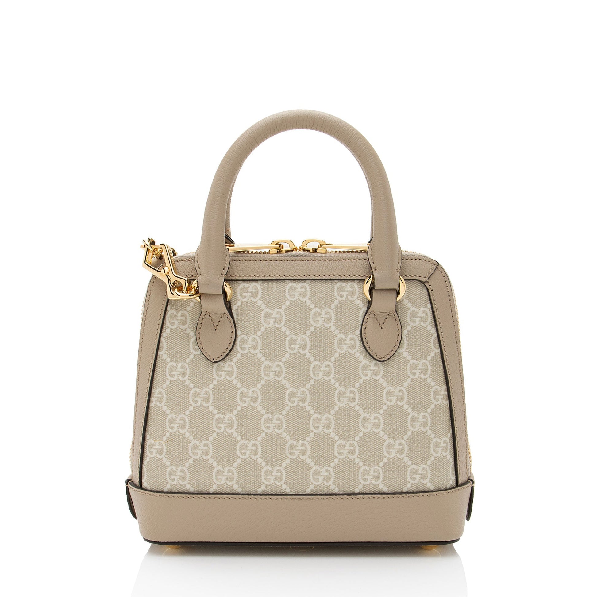 Gucci GG Horsebit Leather Canvas Nylon Beige Satchel Bag