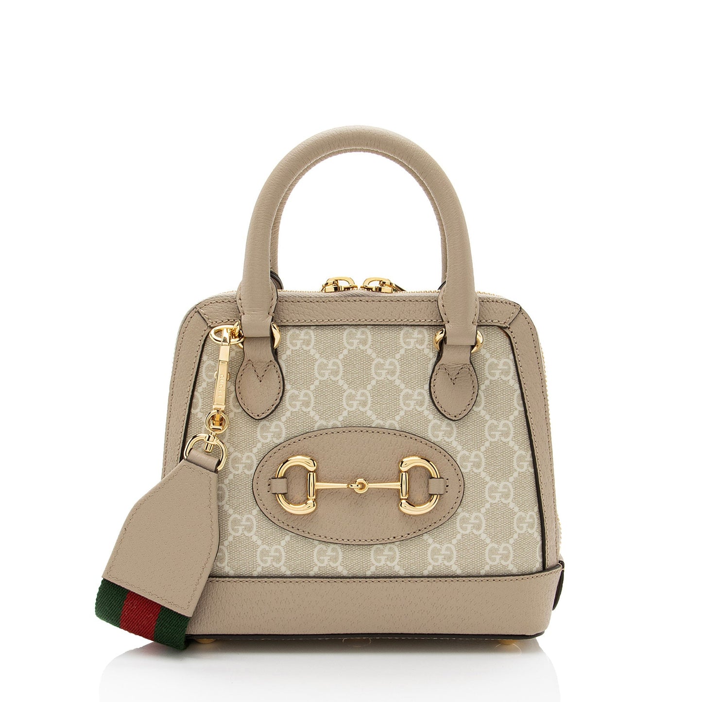 Gucci GG Horsebit Leather Canvas Nylon Beige Satchel Bag