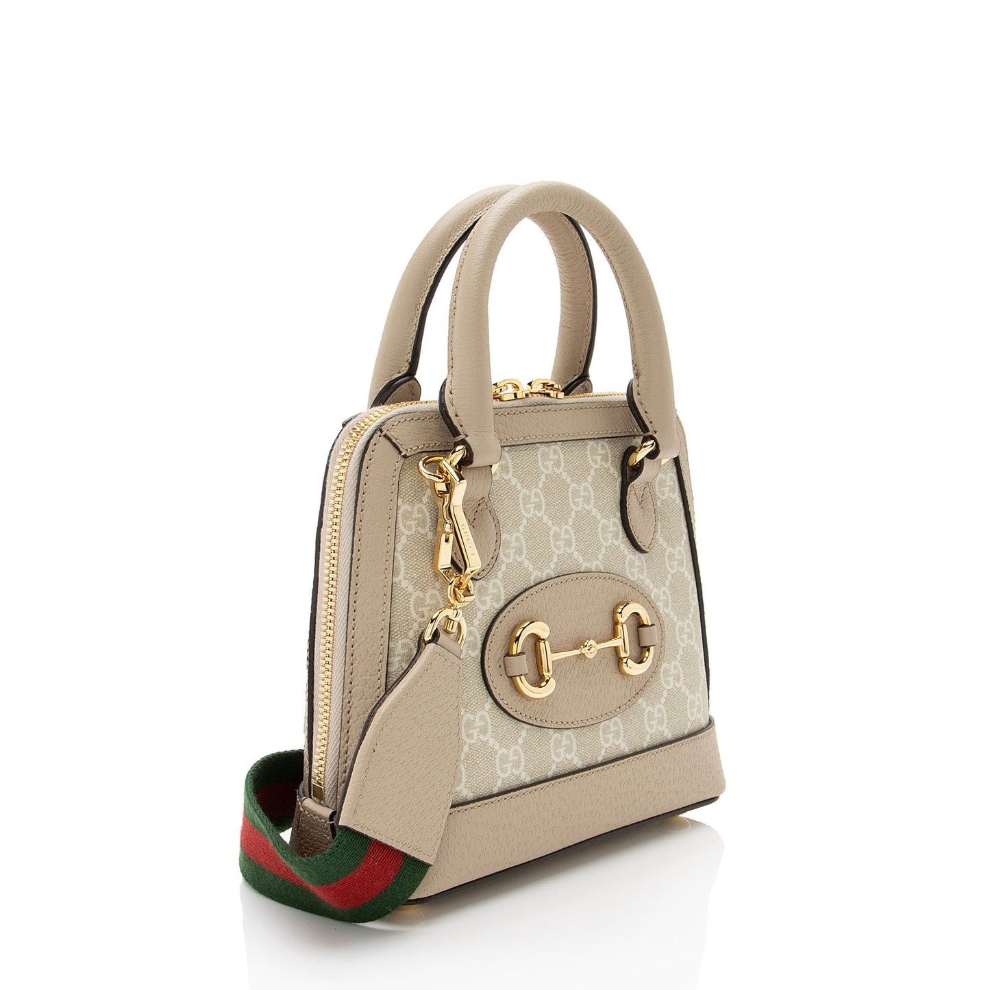 Gucci GG Horsebit Leather Canvas Nylon Beige Satchel Bag