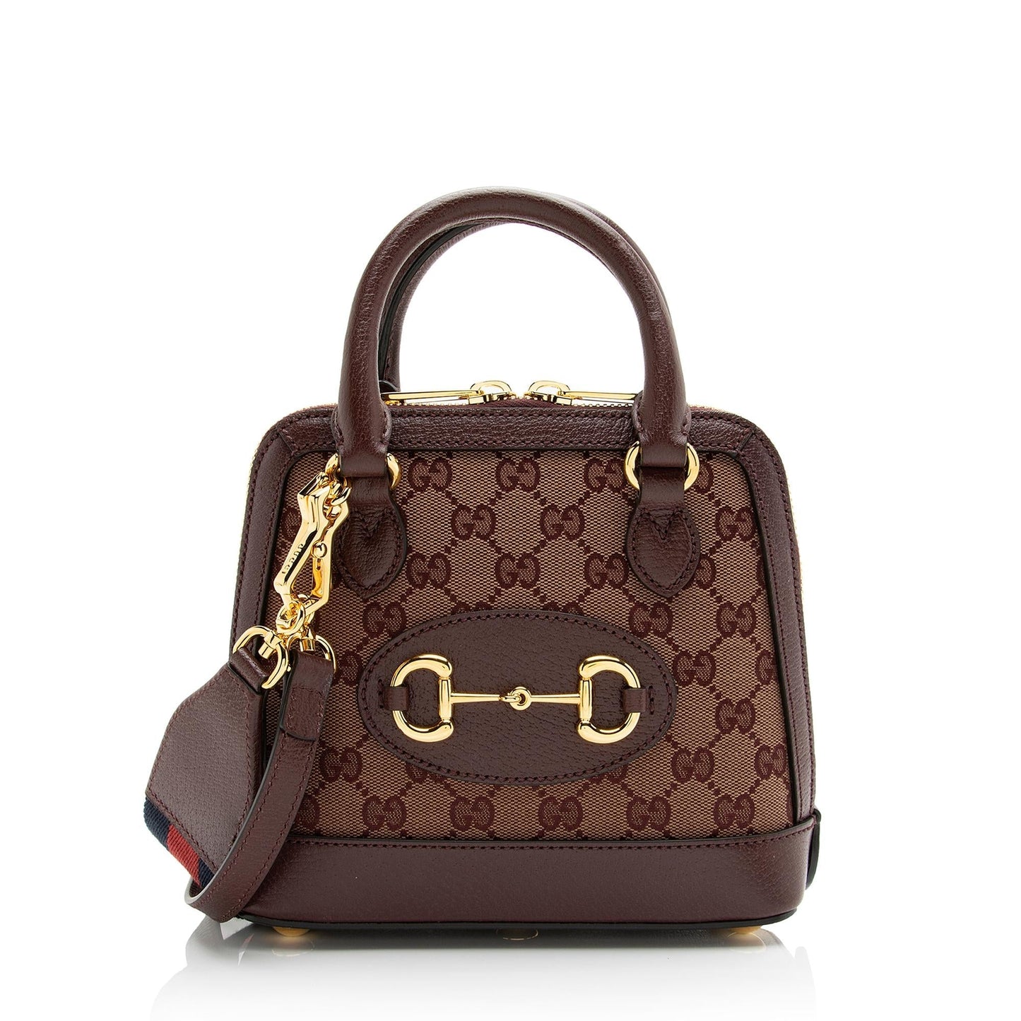 Gucci GG Horsebit Top Handle SHF Leather Canvas Nylon Red Satchel Bag
