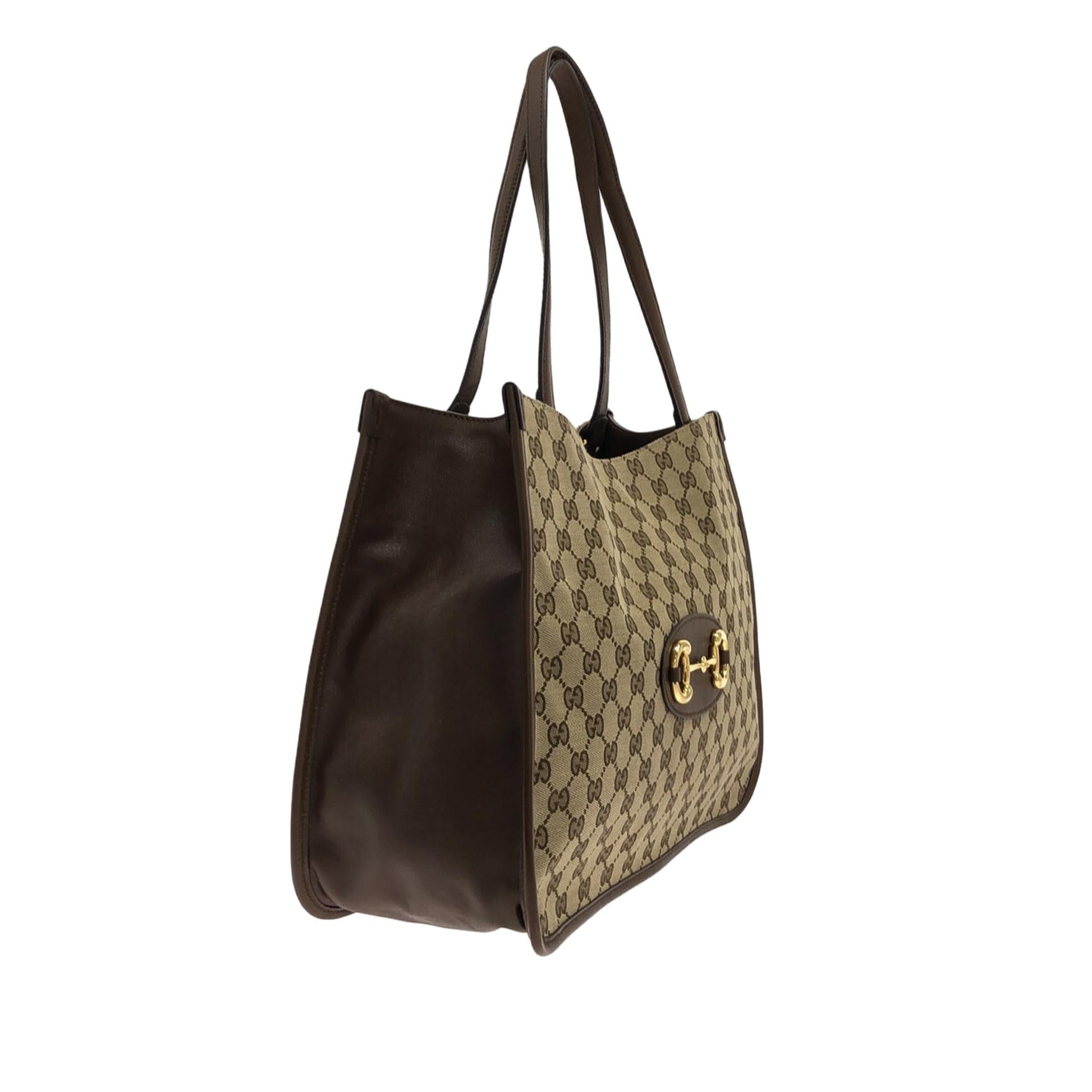 Gucci GG Horsebit SHG-f3BOeU Canvas Calf Brown Tote Bag