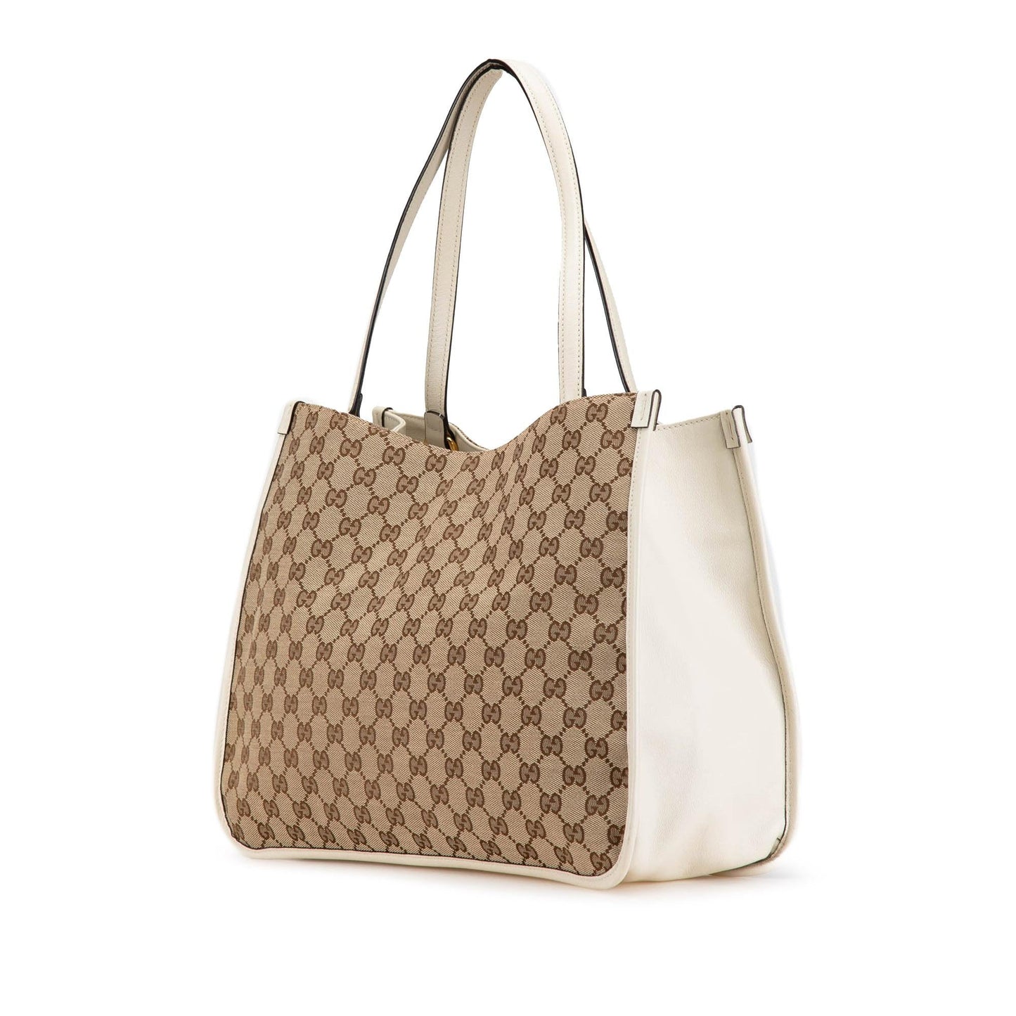 Gucci GG Horsebit Canvas Calf White Brown Tote Bag