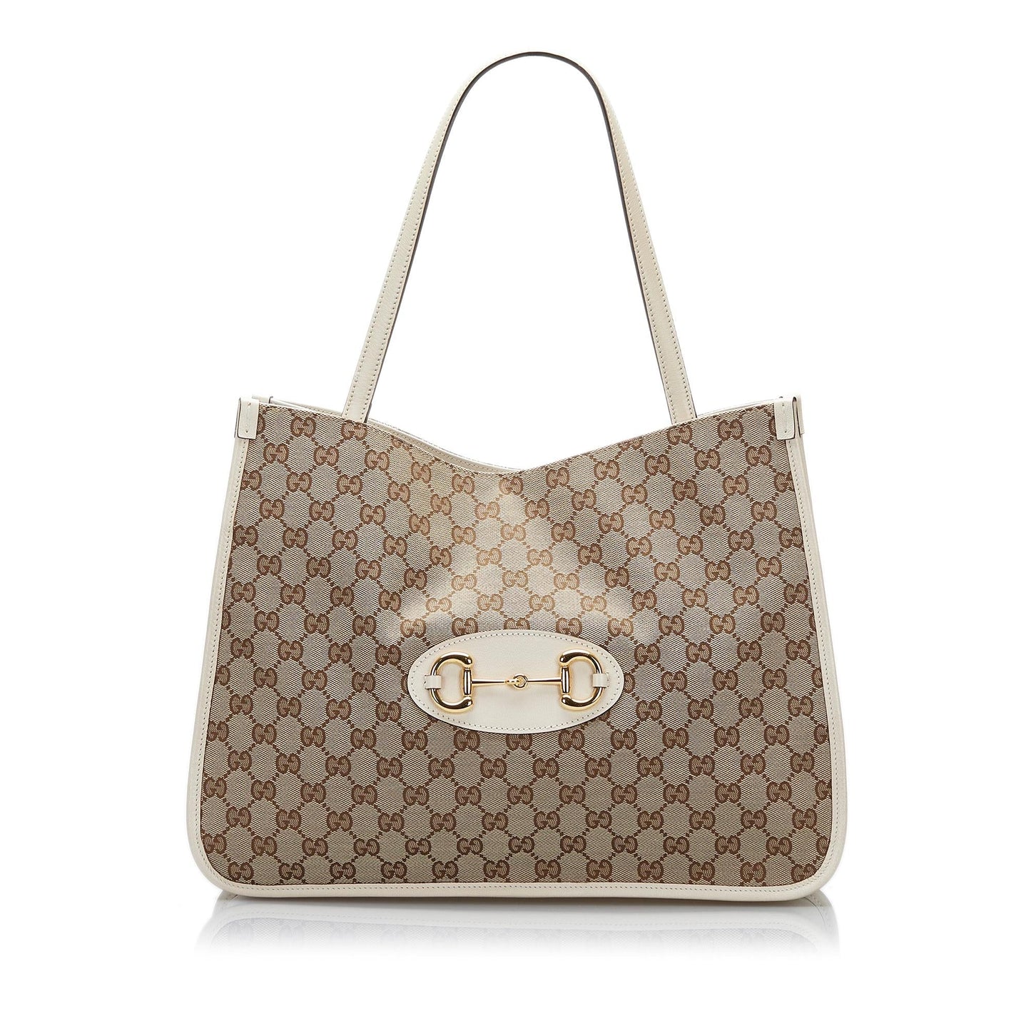 Gucci GG Horsebit SHG-Ks7vuB Canvas Calf White Brown Tote Bag