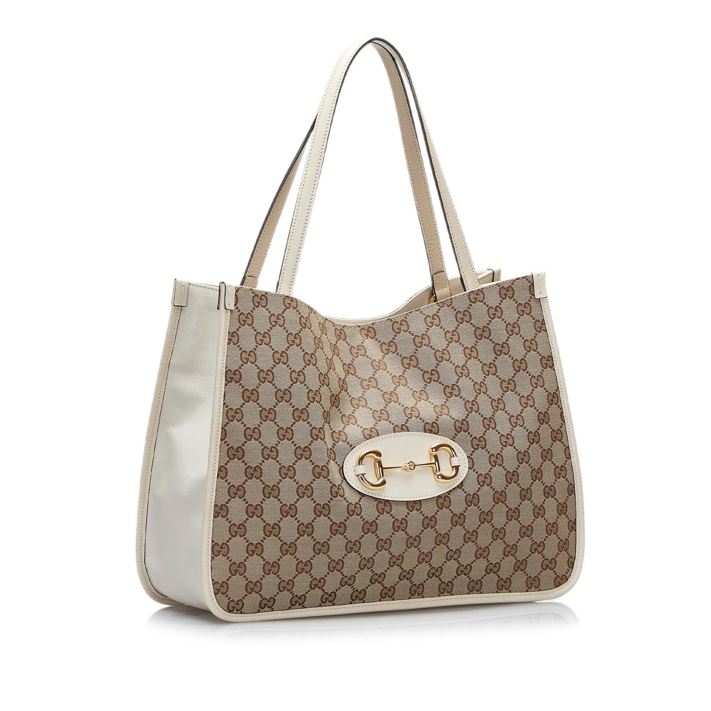 Gucci GG Horsebit SHG-Ks7vuB Canvas Calf White Brown Tote Bag