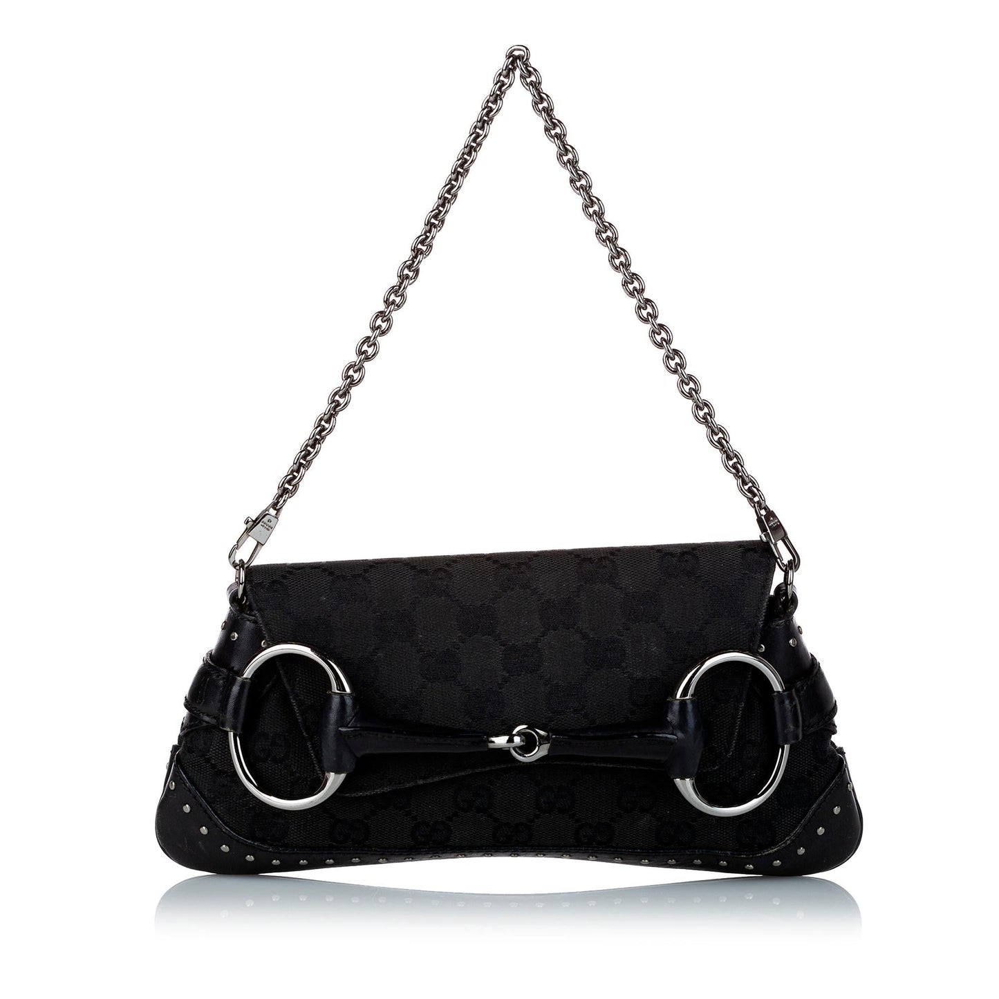 Gucci GG Horsebit Baguette SHG-uZLe9a Canvas Black Chain Handbag