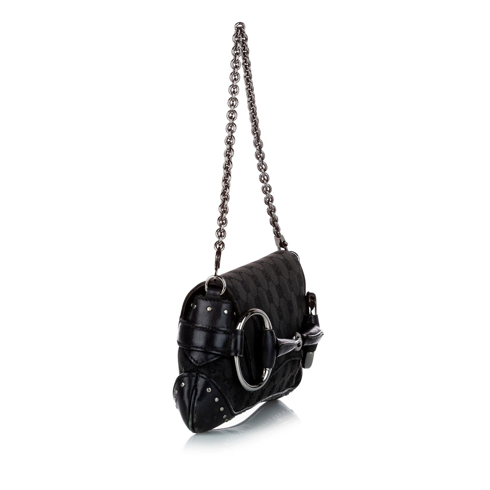 Gucci GG Horsebit Baguette SHG-uZLe9a Canvas Black Chain Handbag