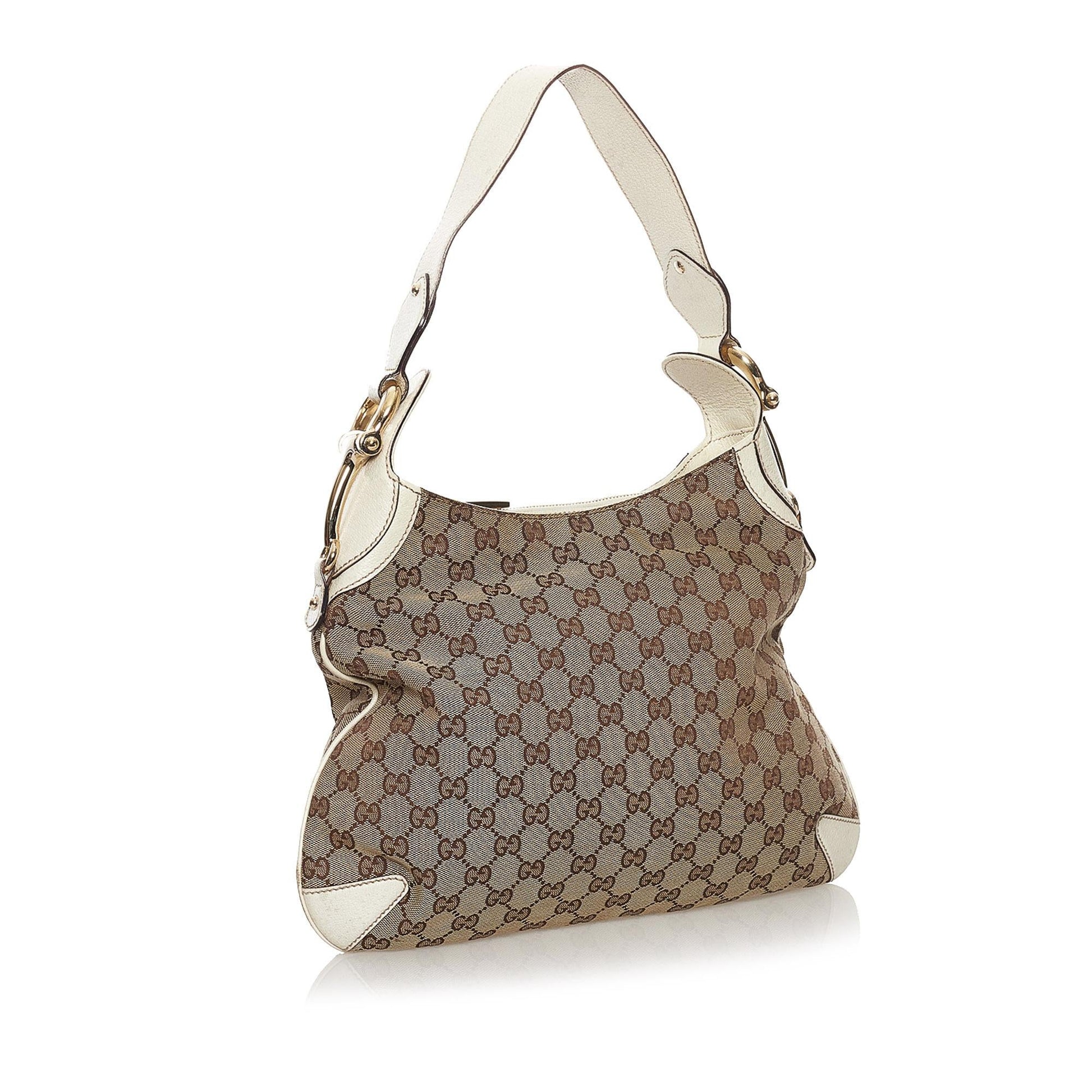 Gucci GG Horsebit Creole SHG-mPeq9s Canvas Calf White Brown Shoulder Bag