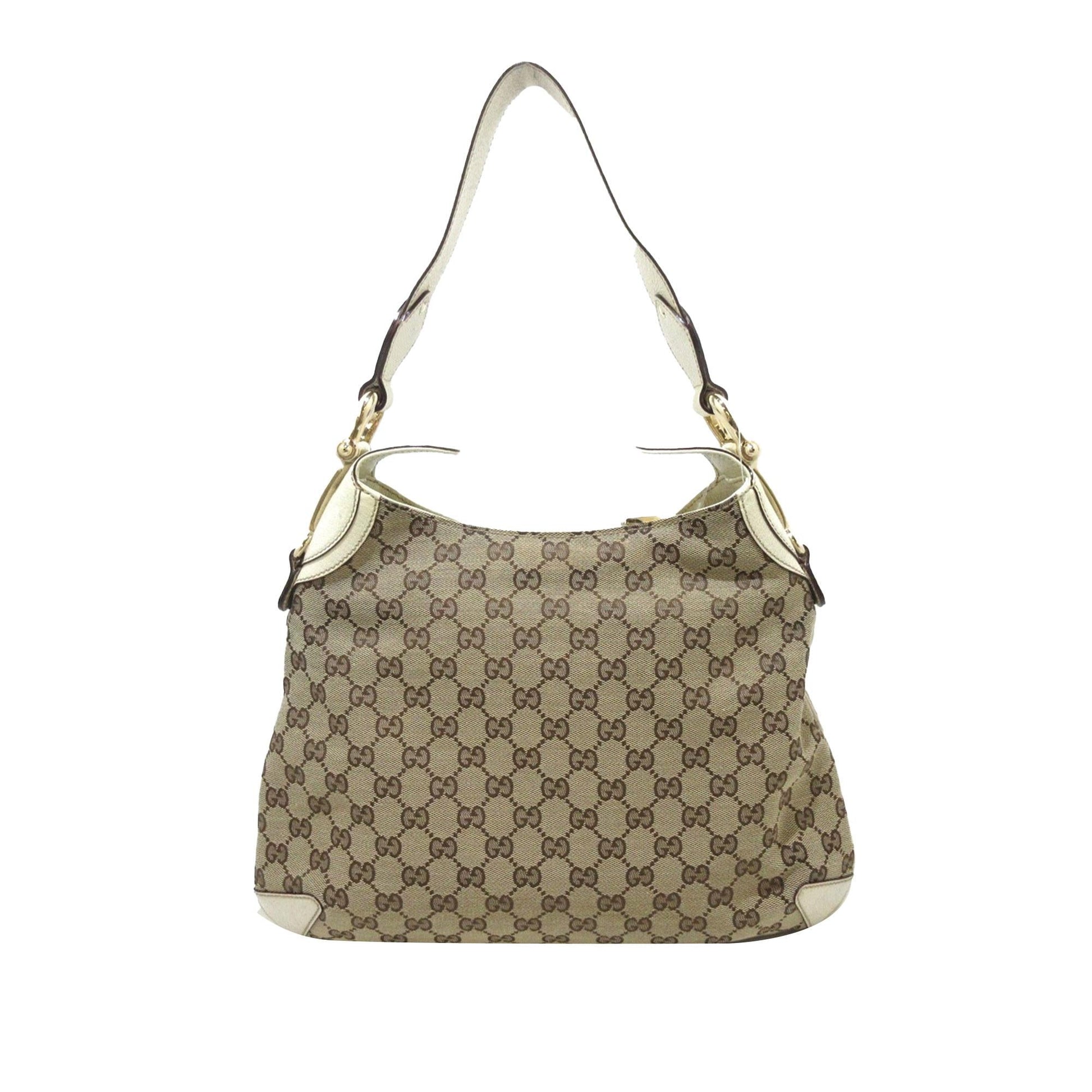 Gucci GG Horsebit Creole SHG-6V5vLp Canvas Calf White Brown Shoulder Bag