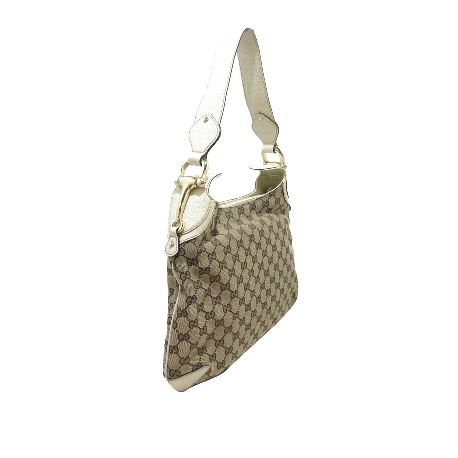 Gucci GG Horsebit Creole SHG-6V5vLp Canvas Calf White Brown Shoulder Bag