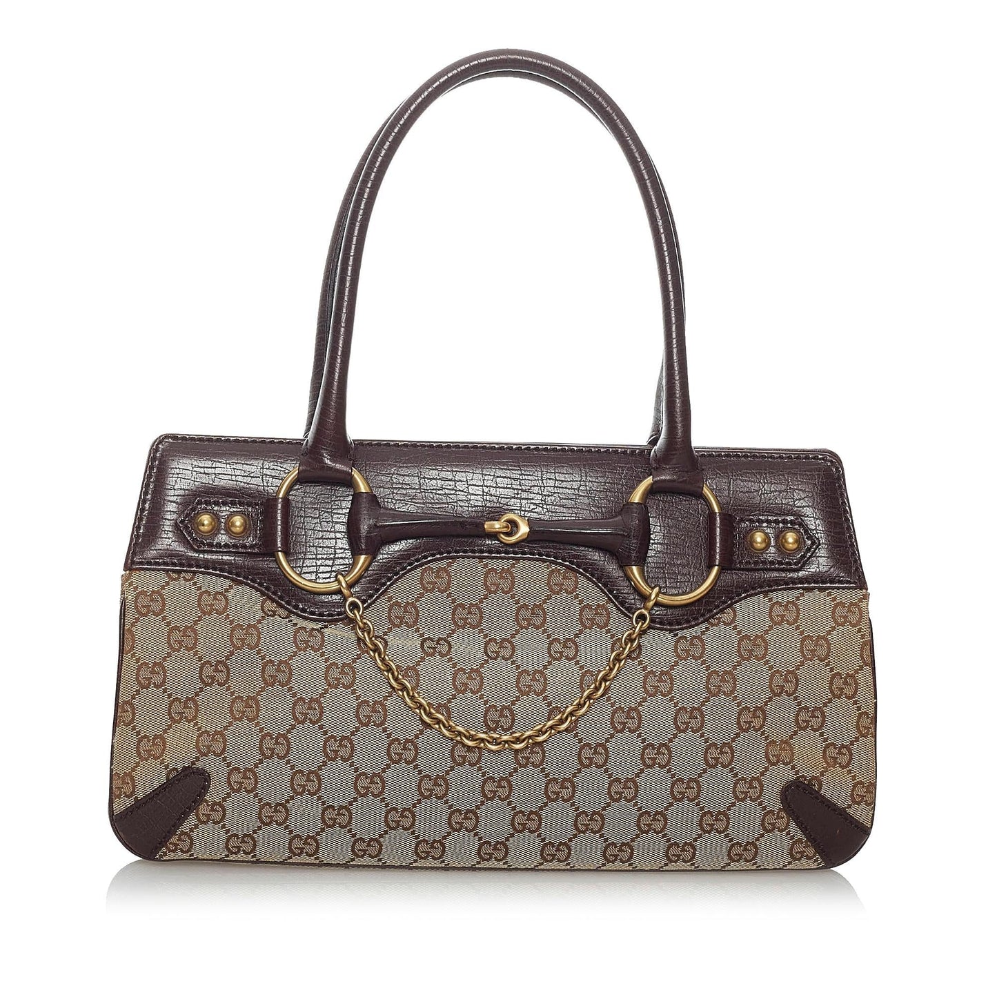 Gucci GG Horsebit SHG Canvas Brown Satchel Bag Handbag Shg