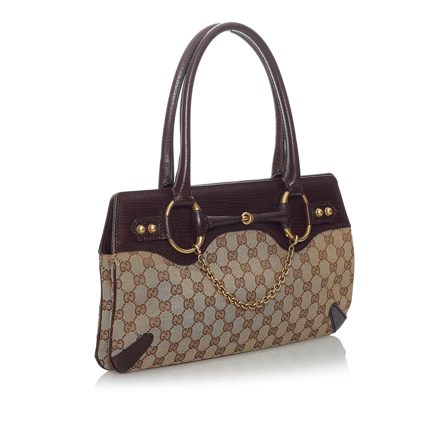 Gucci GG Horsebit SHG Canvas Brown Satchel Bag Handbag Shg