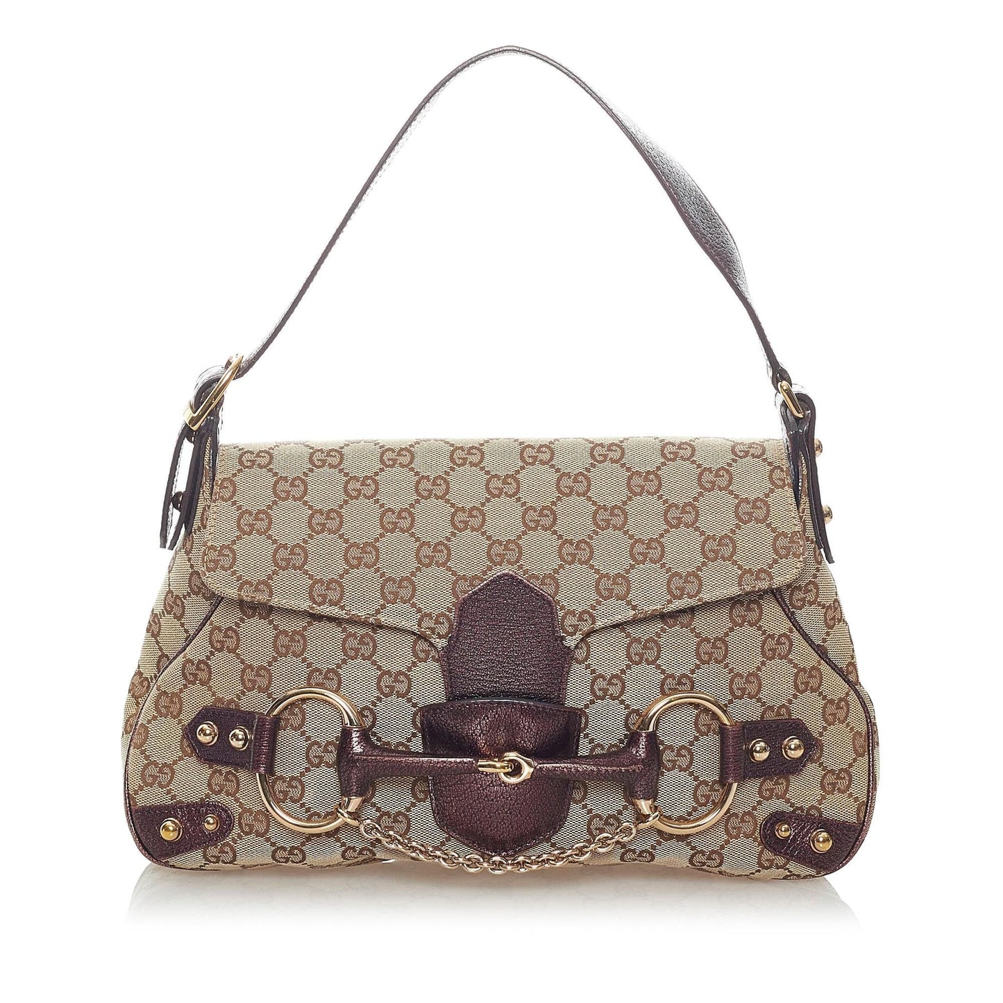 Gucci GG Horsebit SHG Canvas Calf Brown Satchel Bag