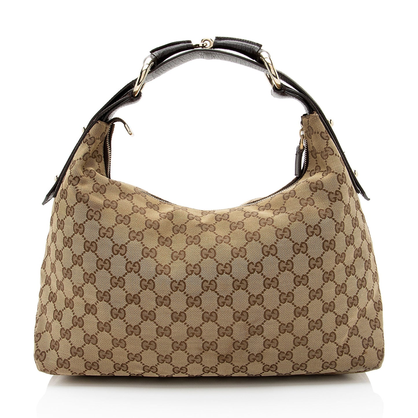 Gucci GG Horsebit SHF-V8RIx7 Leather Canvas Brown Beige Shoulder Bag