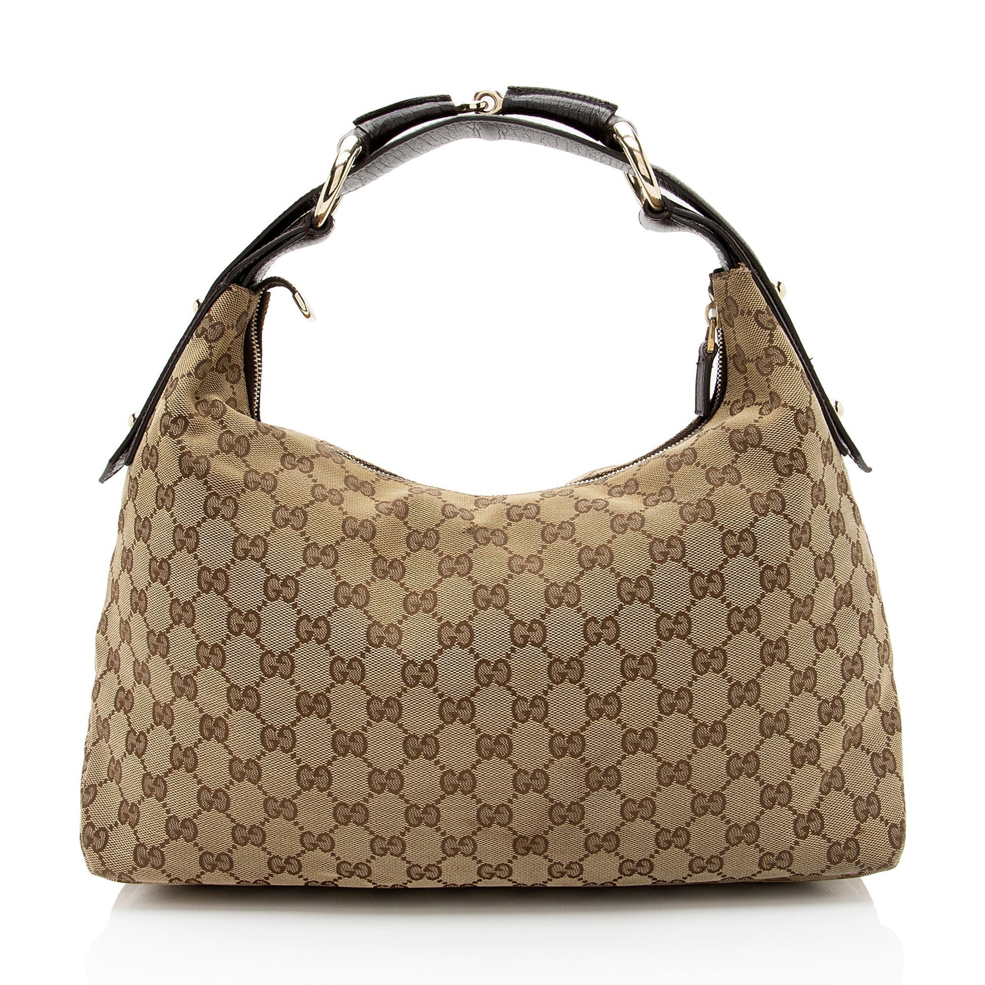 Gucci GG Horsebit SHF-V8RIx7 Leather Canvas Brown Beige Shoulder Bag