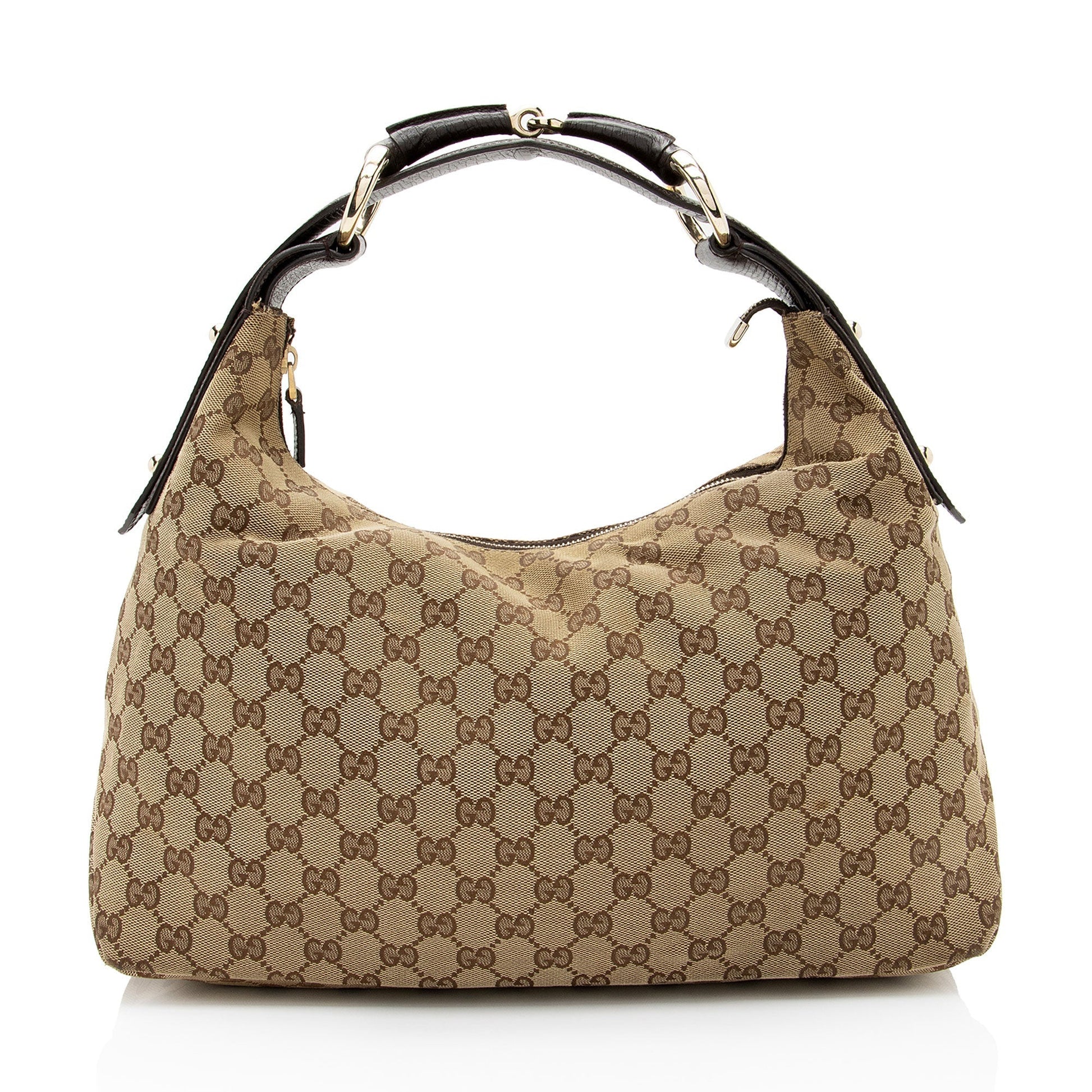 Gucci GG Horsebit SHF-V8RIx7 Leather Canvas Brown Beige Shoulder Bag