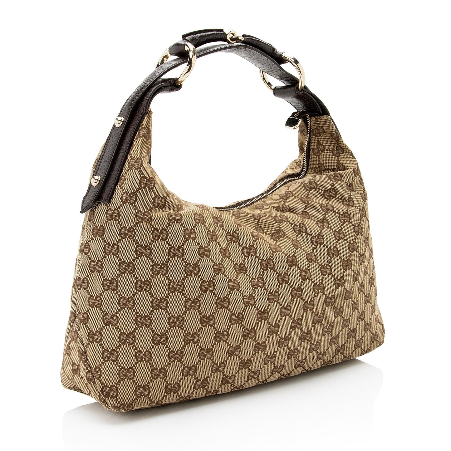 Gucci GG Horsebit SHF-V8RIx7 Leather Canvas Brown Beige Shoulder Bag