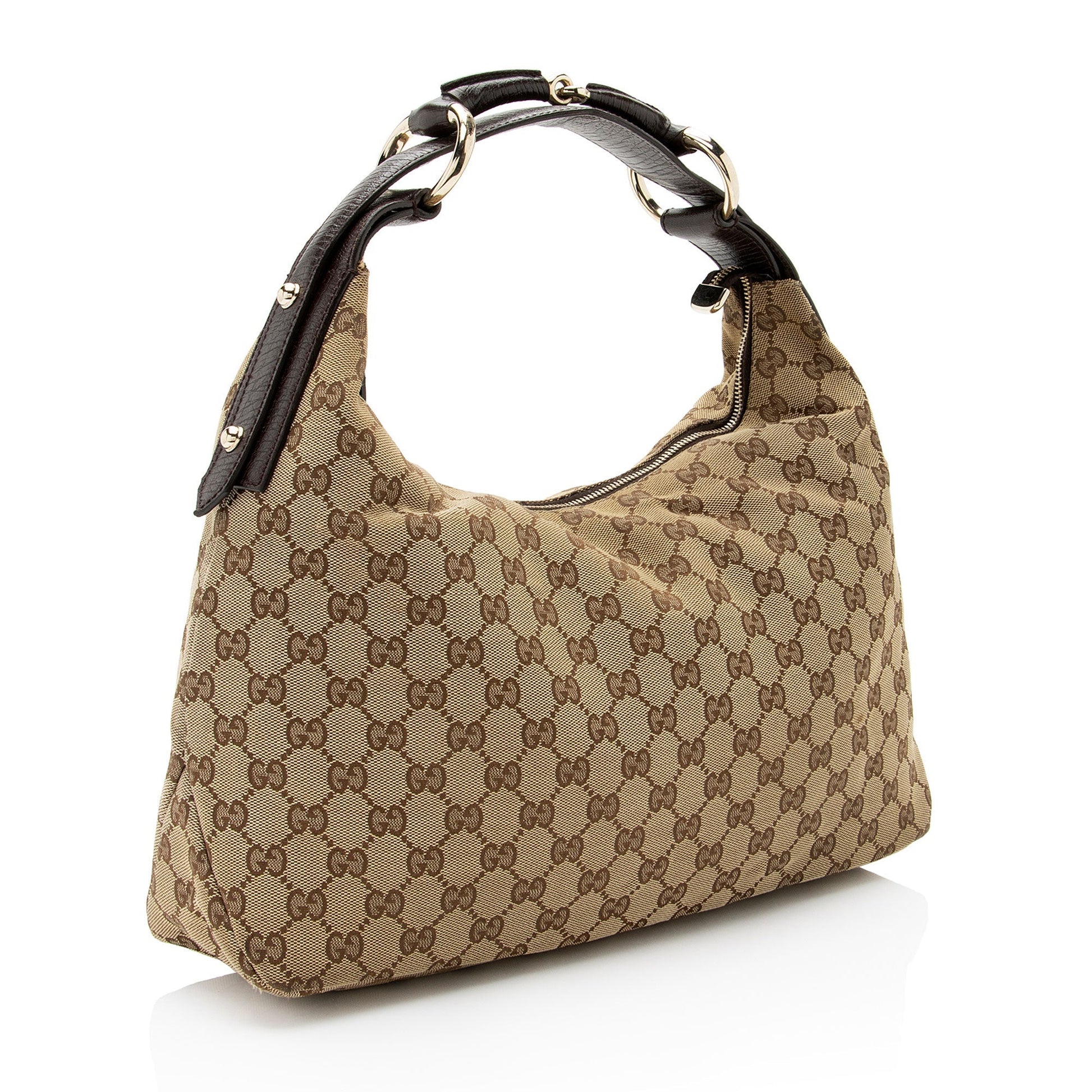 Gucci GG Horsebit SHF-V8RIx7 Leather Canvas Brown Beige Shoulder Bag