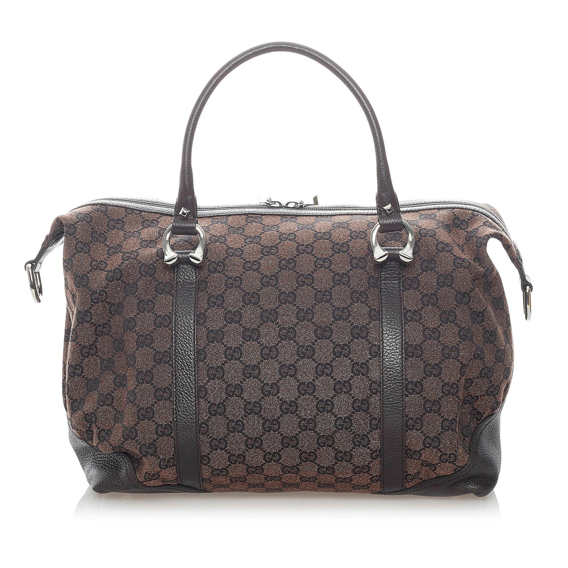Gucci GG Horsebit Nail Boston SHG Canvas Brown Satchel Bag