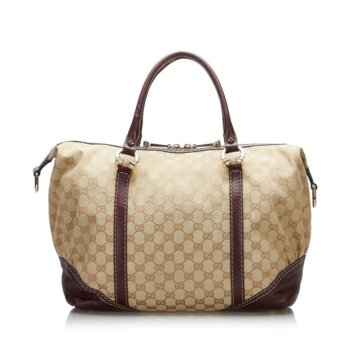 Gucci GG Horsebit Nail Boston SHG-OlogME Canvas Brown Satchel Bag