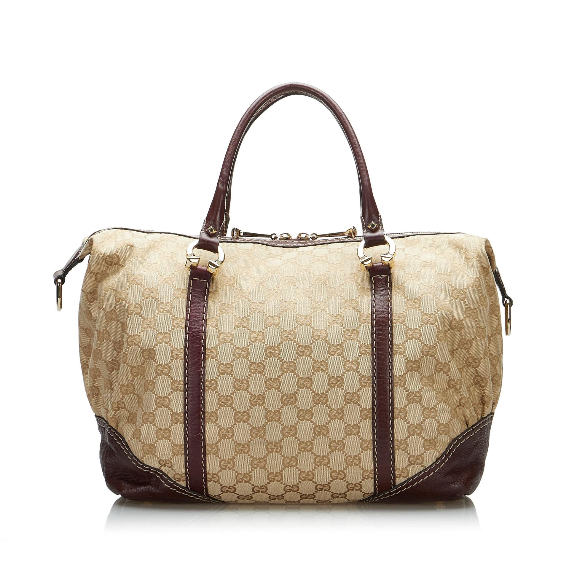 Gucci GG Horsebit Nail Boston SHG-OlogME Canvas Brown Satchel Bag