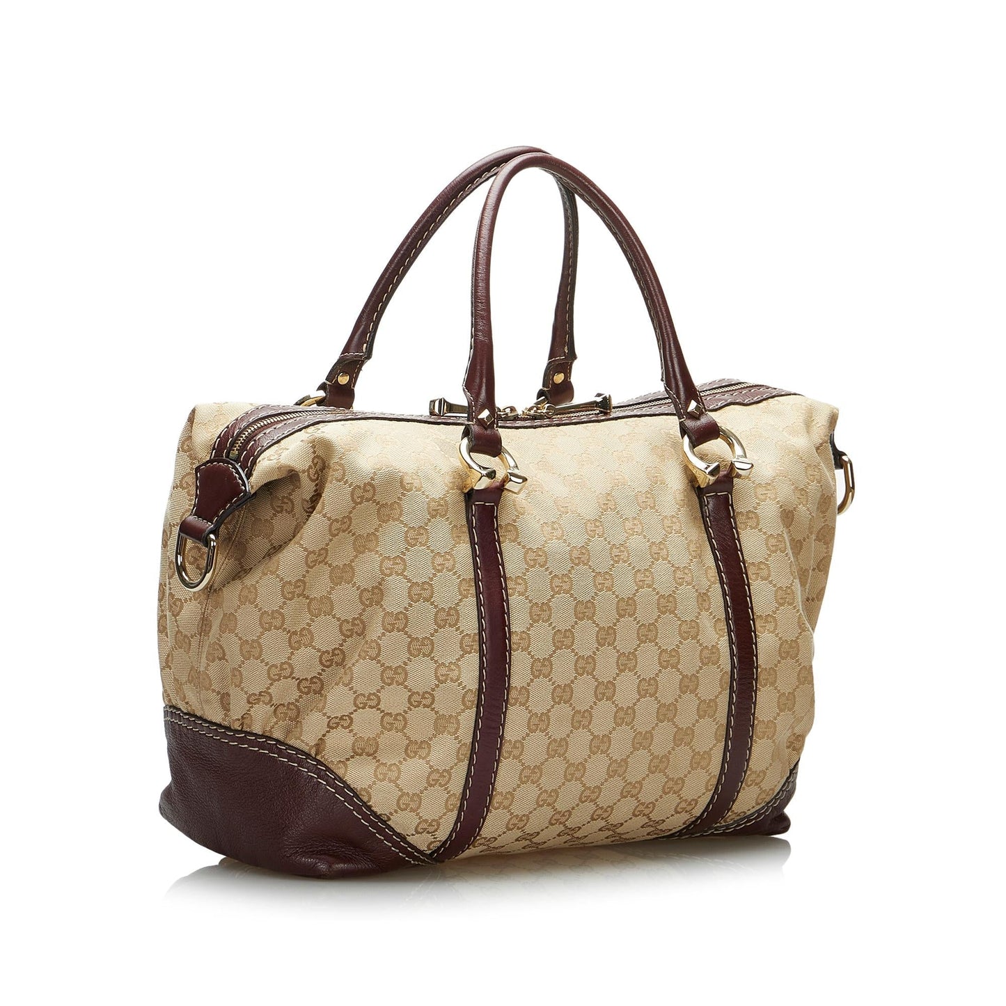 Gucci GG Horsebit Nail Boston SHG-OlogME Canvas Brown Satchel Bag
