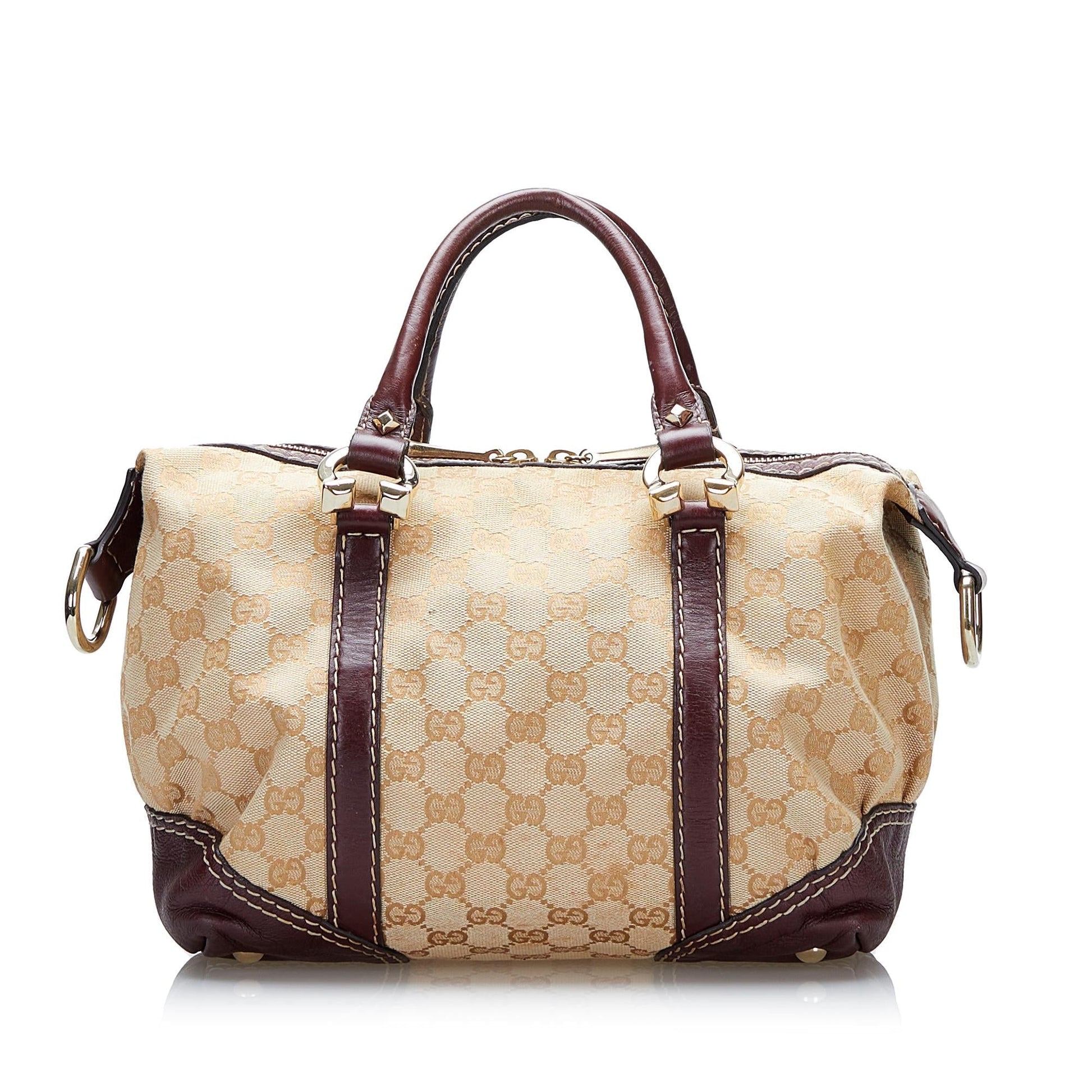 Gucci GG Horsebit Nail SHG Canvas Brown Satchel Bag