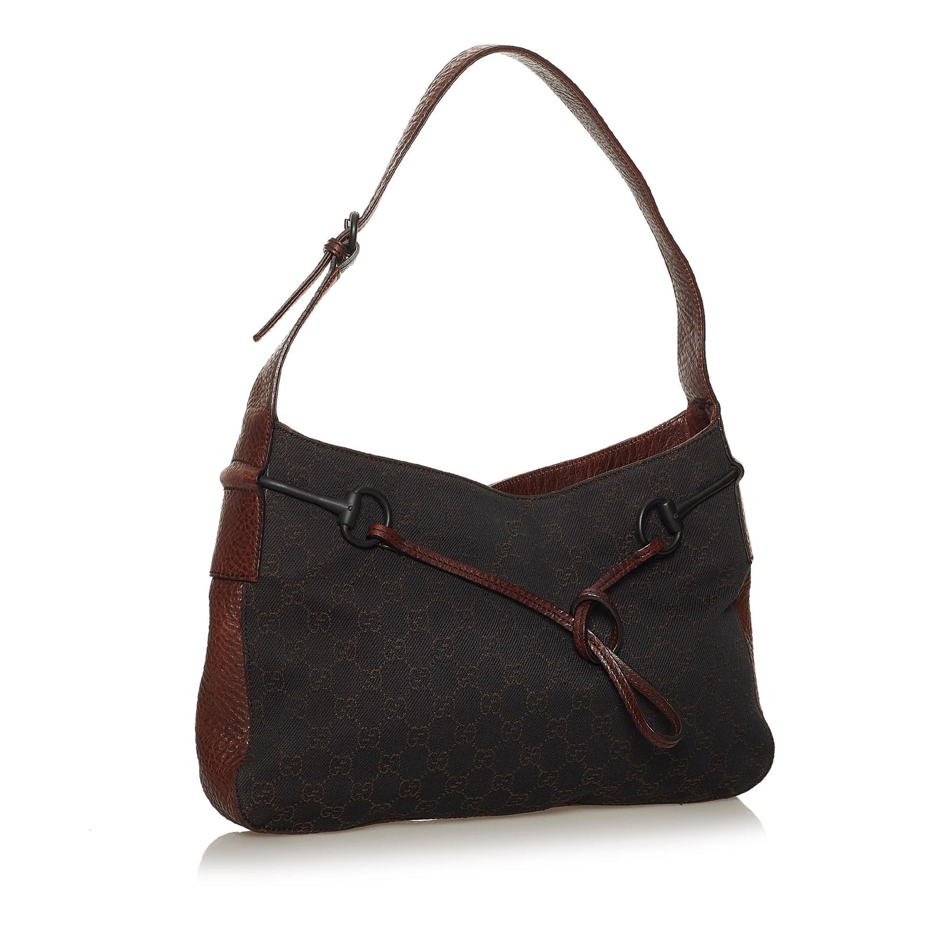 Gucci GG Horsebit SHG Canvas Calf Black Brown Shoulder Bag
