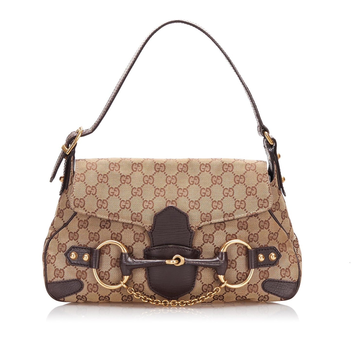 Gucci GG Horsebit SHG-cAREcT Canvas Brown Shoulder Bag