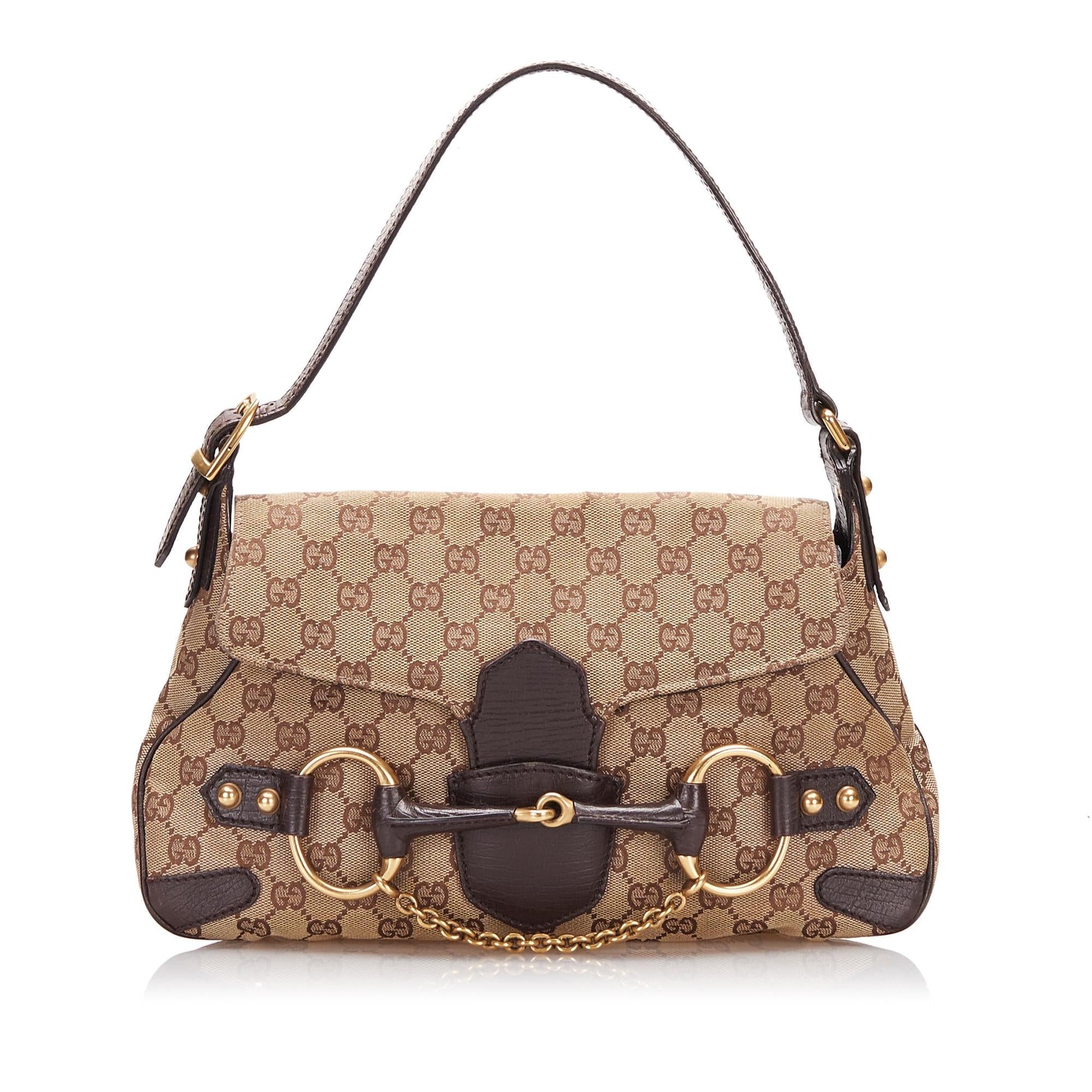 Gucci GG Horsebit SHG-cAREcT Canvas Brown Shoulder Bag