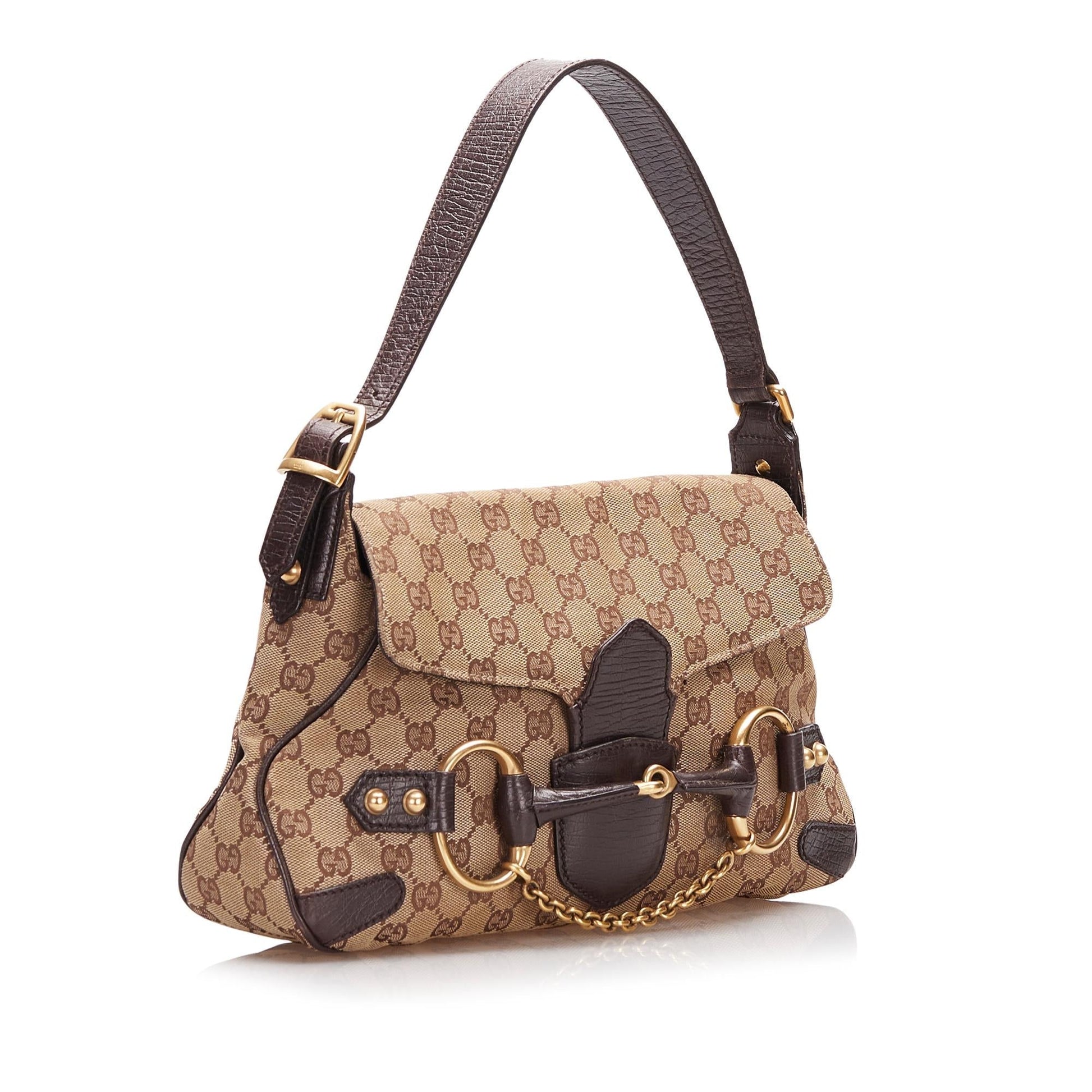 Gucci GG Horsebit SHG-cAREcT Canvas Brown Shoulder Bag