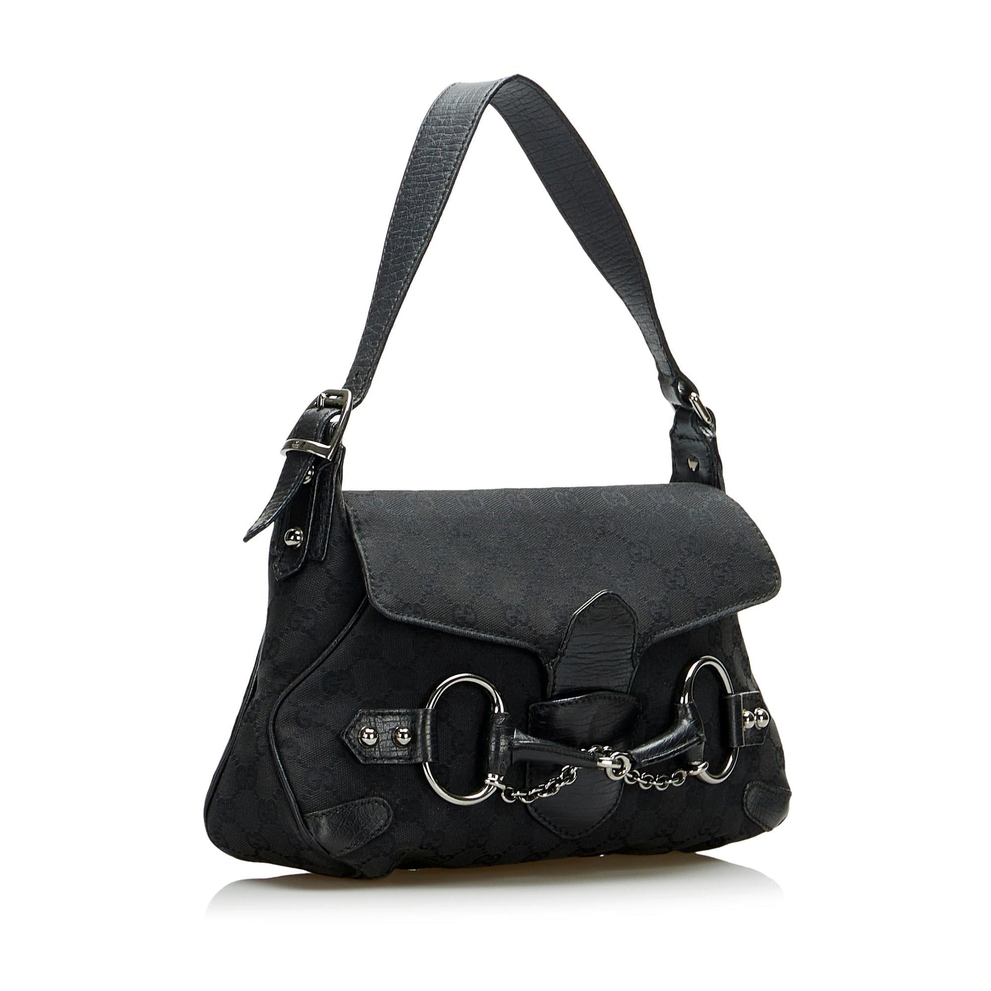 Gucci GG Horsebit SHG-Tiyfj5 Canvas Calf Black Shoulder Bag