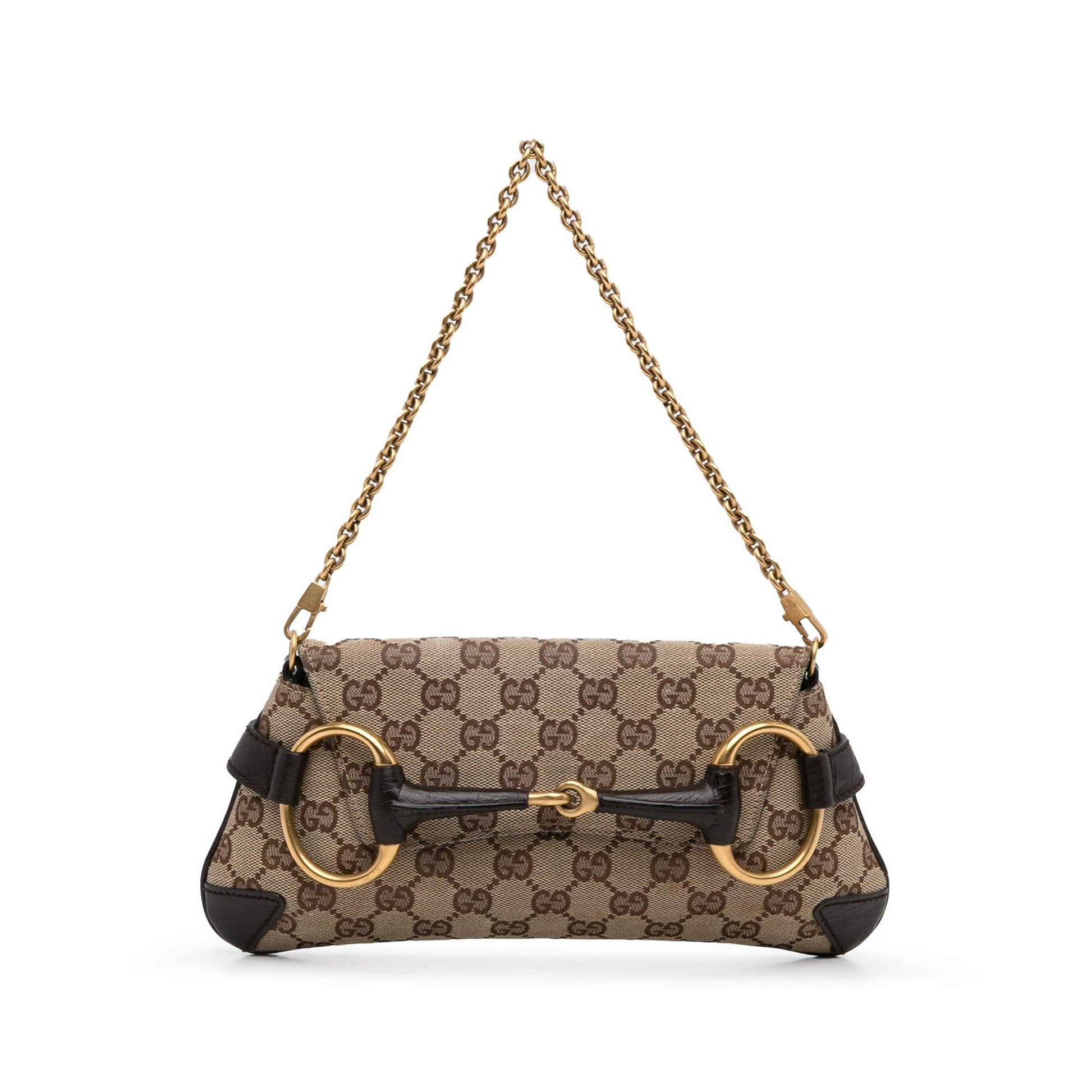 Gucci GG Horsebit SHG-b3Qp4w Canvas Brown Shoulder Bag