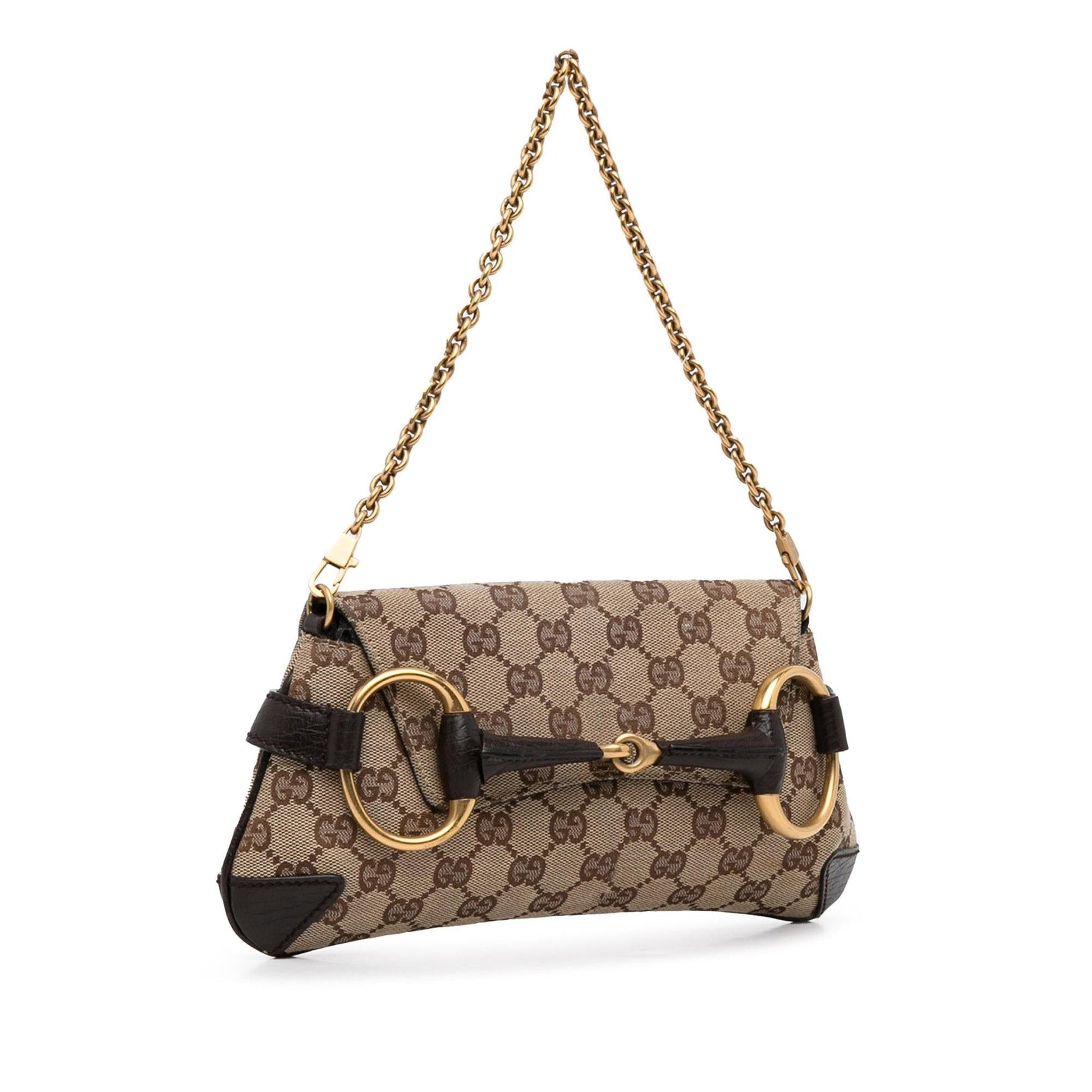 Gucci GG Horsebit SHG-b3Qp4w Canvas Brown Shoulder Bag