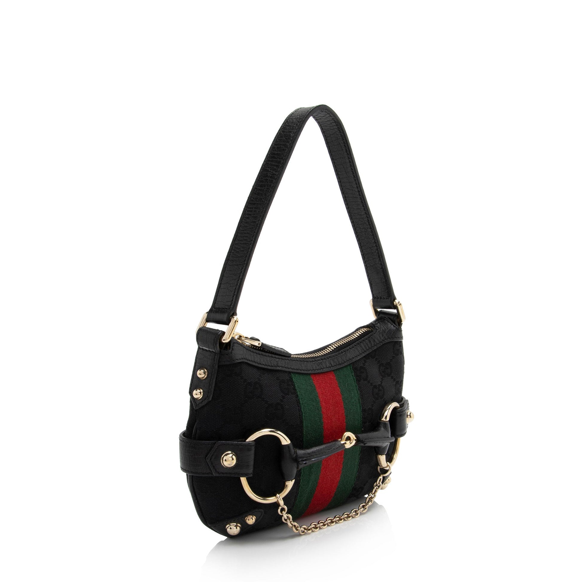 Gucci GG Horsebit SHF-o36FPX Leather Canvas Nylon Black Shoulder Bag