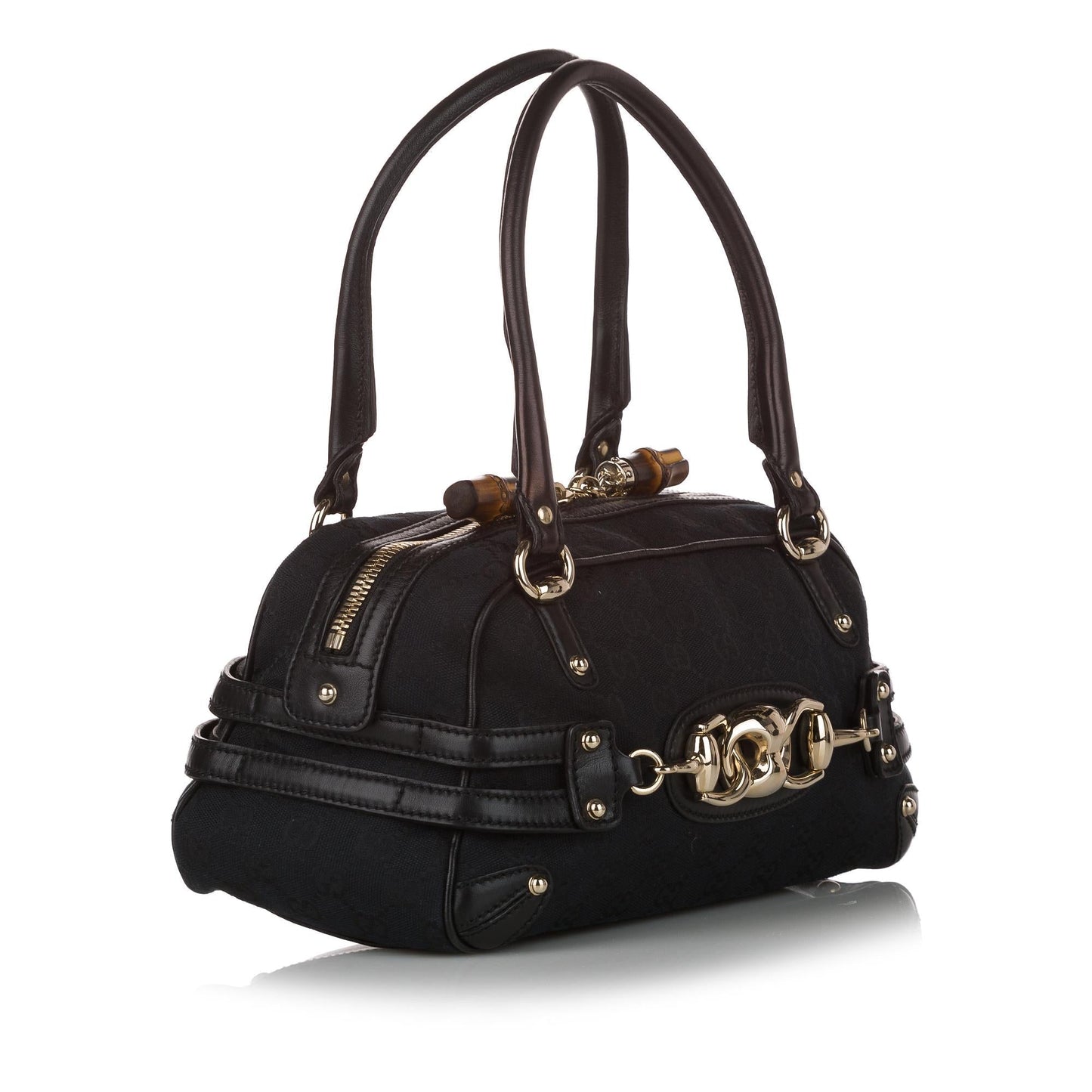 Gucci GG Horsebit Wave SHG Canvas Calf Black Satchel Bag