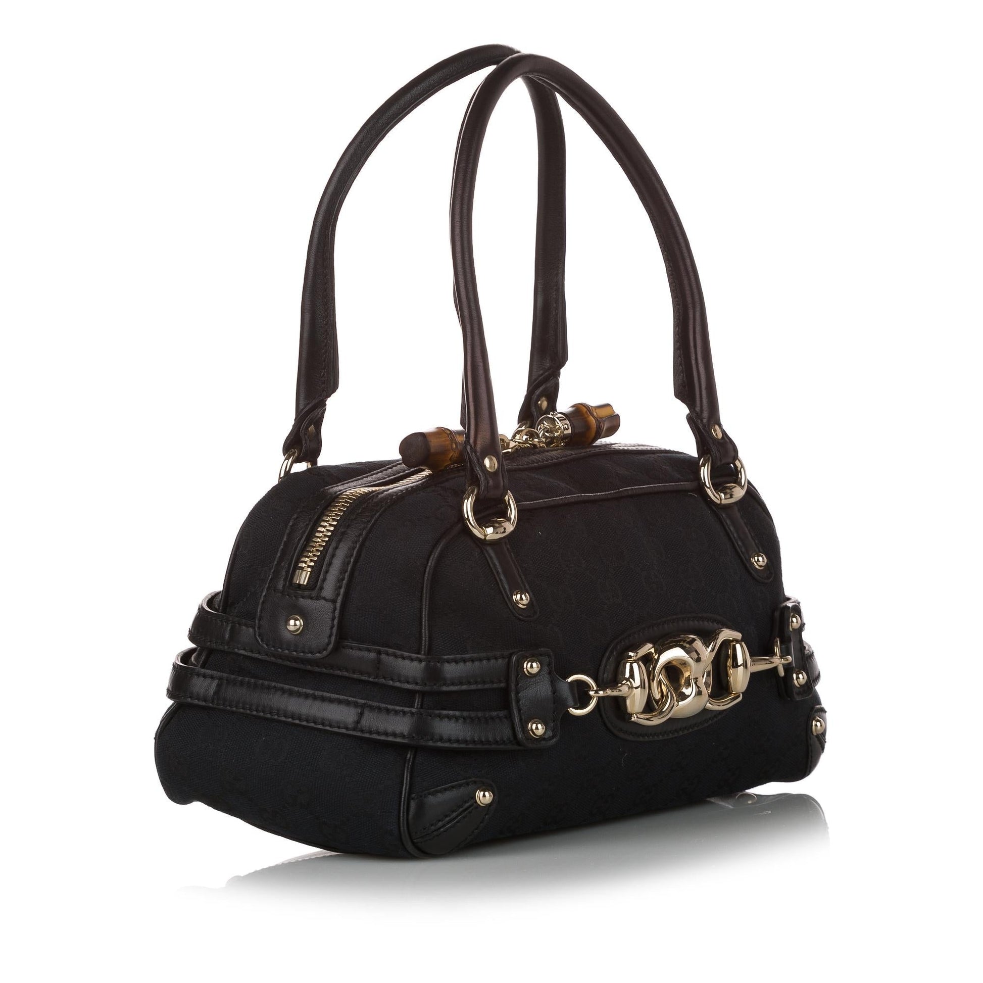 Gucci GG Horsebit Wave SHG Canvas Calf Black Satchel Bag