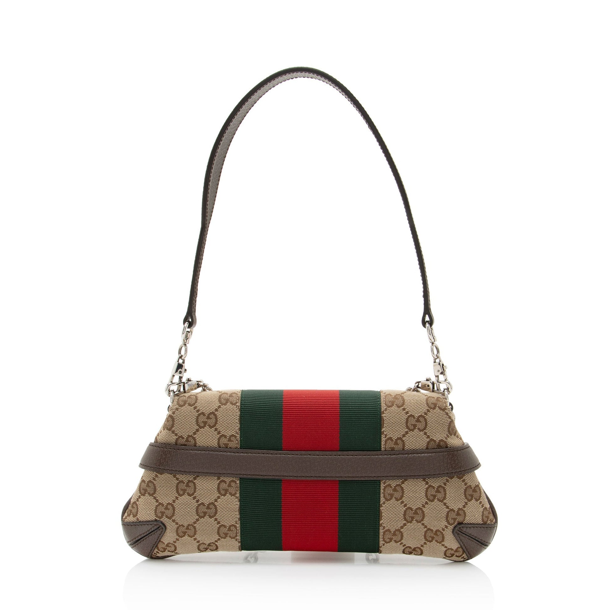 Gucci GG Horsebit Web Chain Leather Canvas Nylon Brown Shoulder Bag