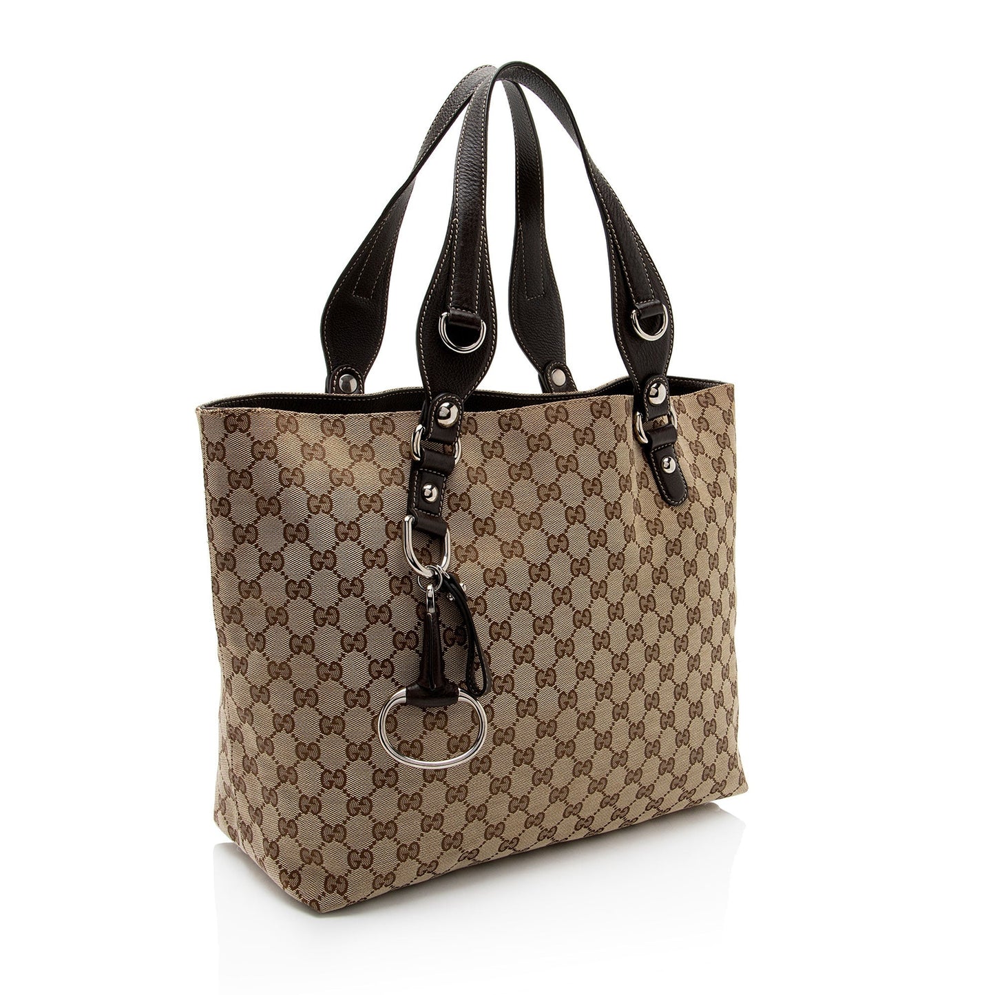 Gucci GG Icon Bit SHF-1bZhea Leather Canvas Brown Beige Tote Bag