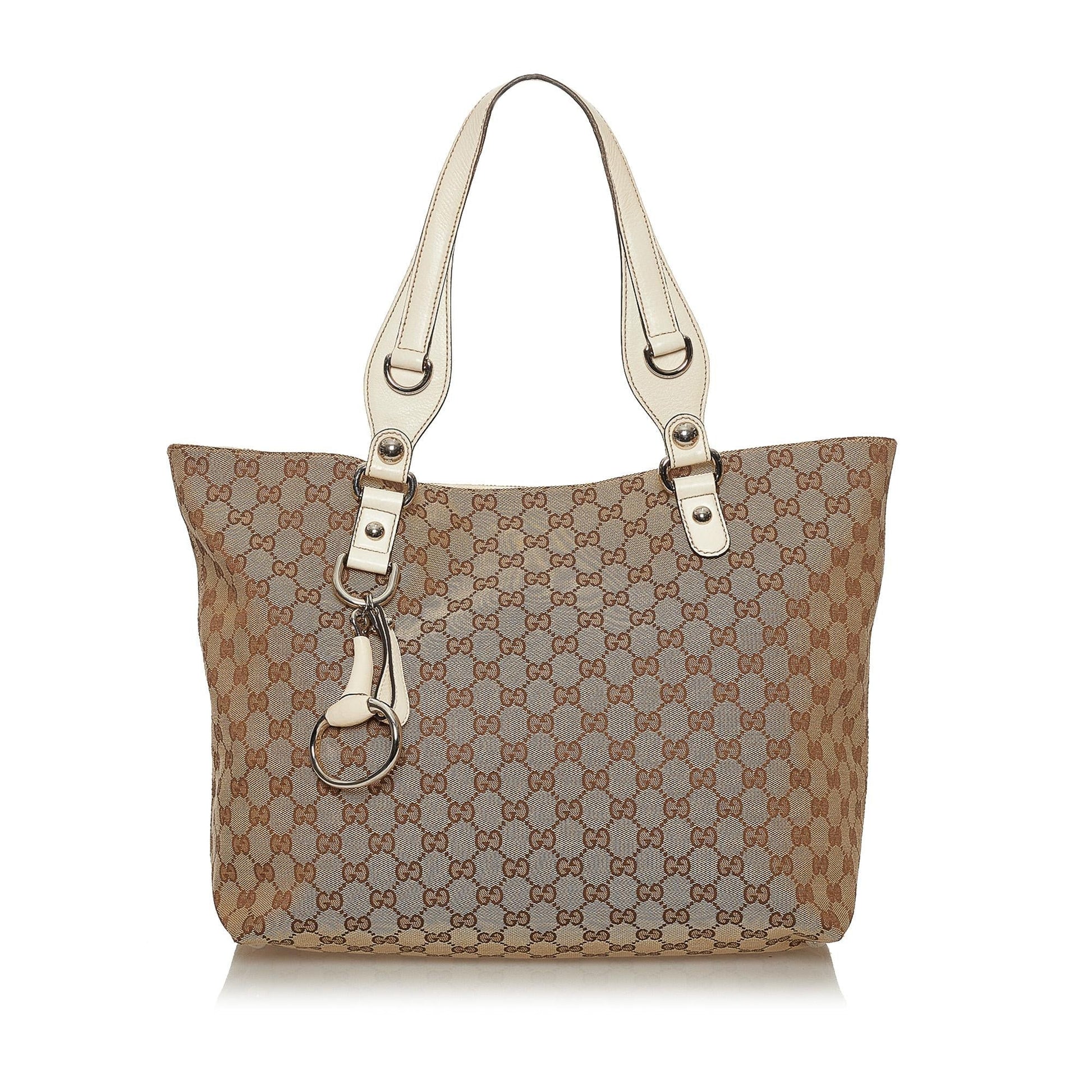 Gucci GG Icon Bit SHG Canvas White Brown Tote Bag