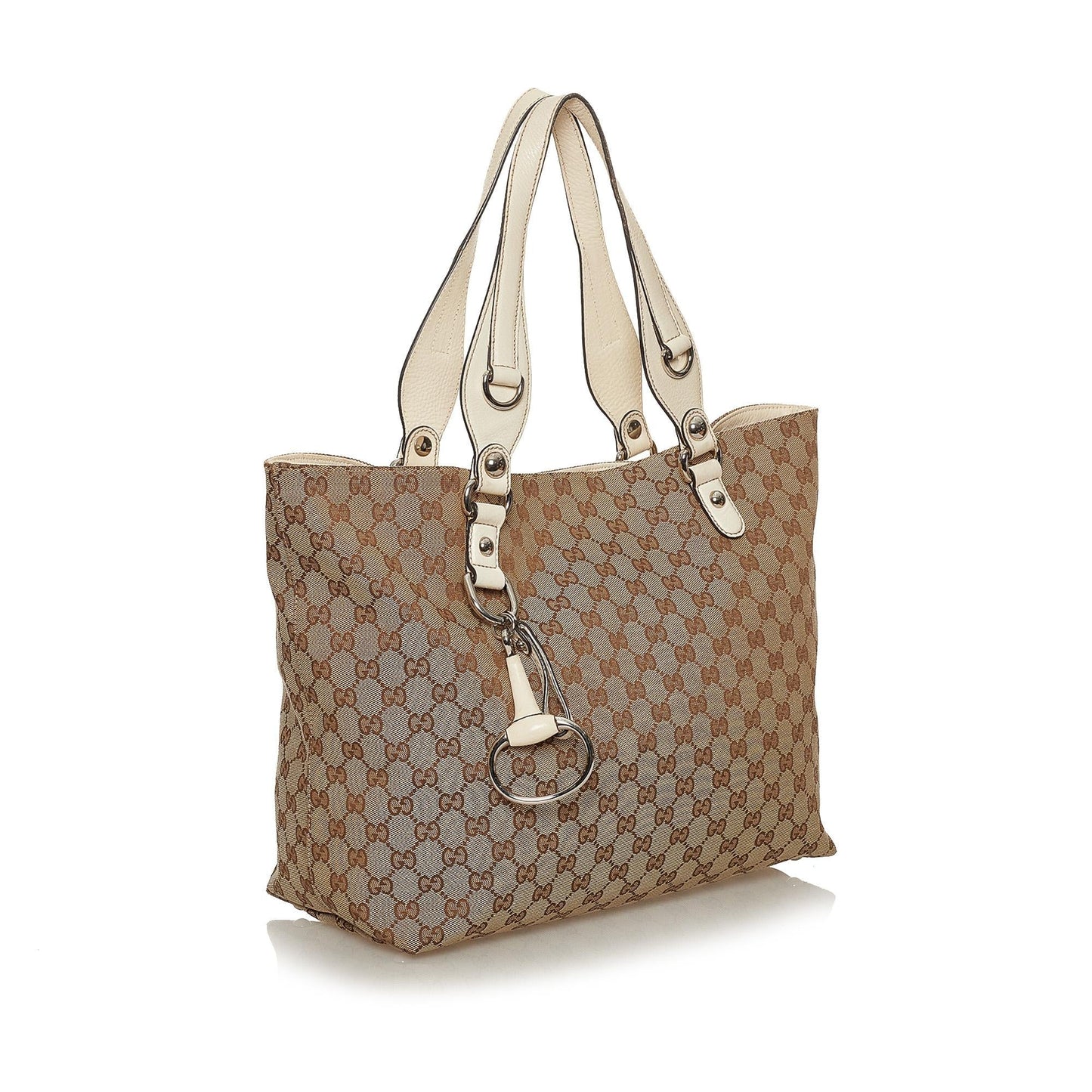 Gucci GG Icon Bit SHG Canvas White Brown Tote Bag