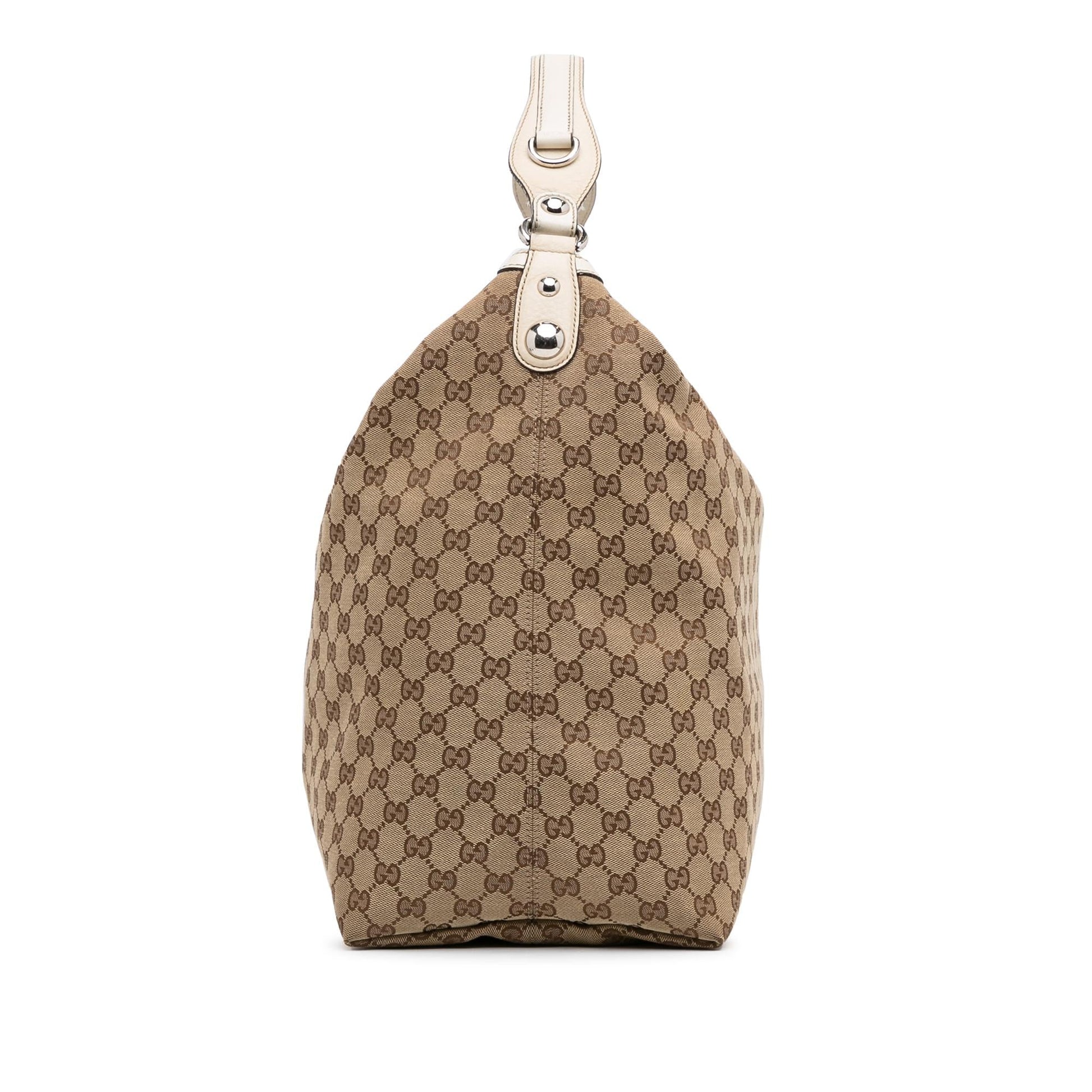 Gucci GG Icon Bit SHG-Jiy1Zw Canvas Calf White Brown Satchel Bag