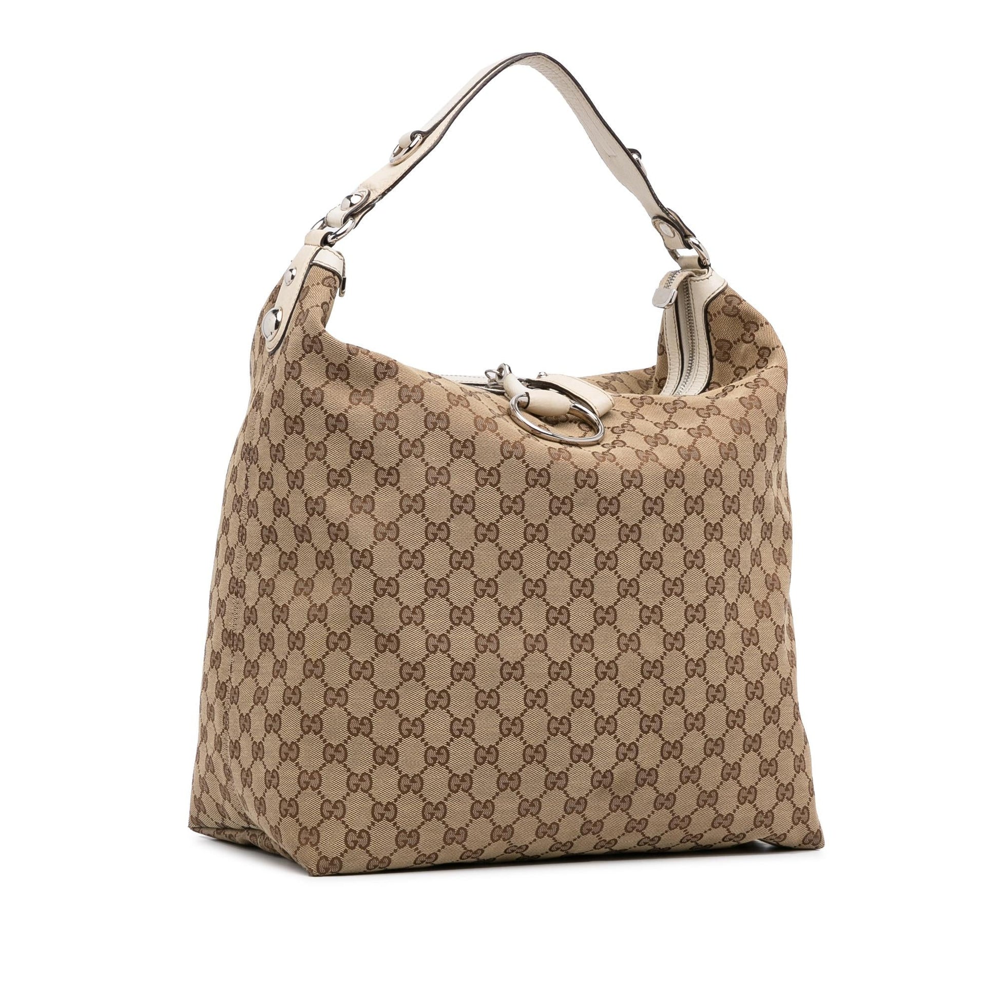 Gucci GG Icon Bit SHG-Jiy1Zw Canvas Calf White Brown Satchel Bag