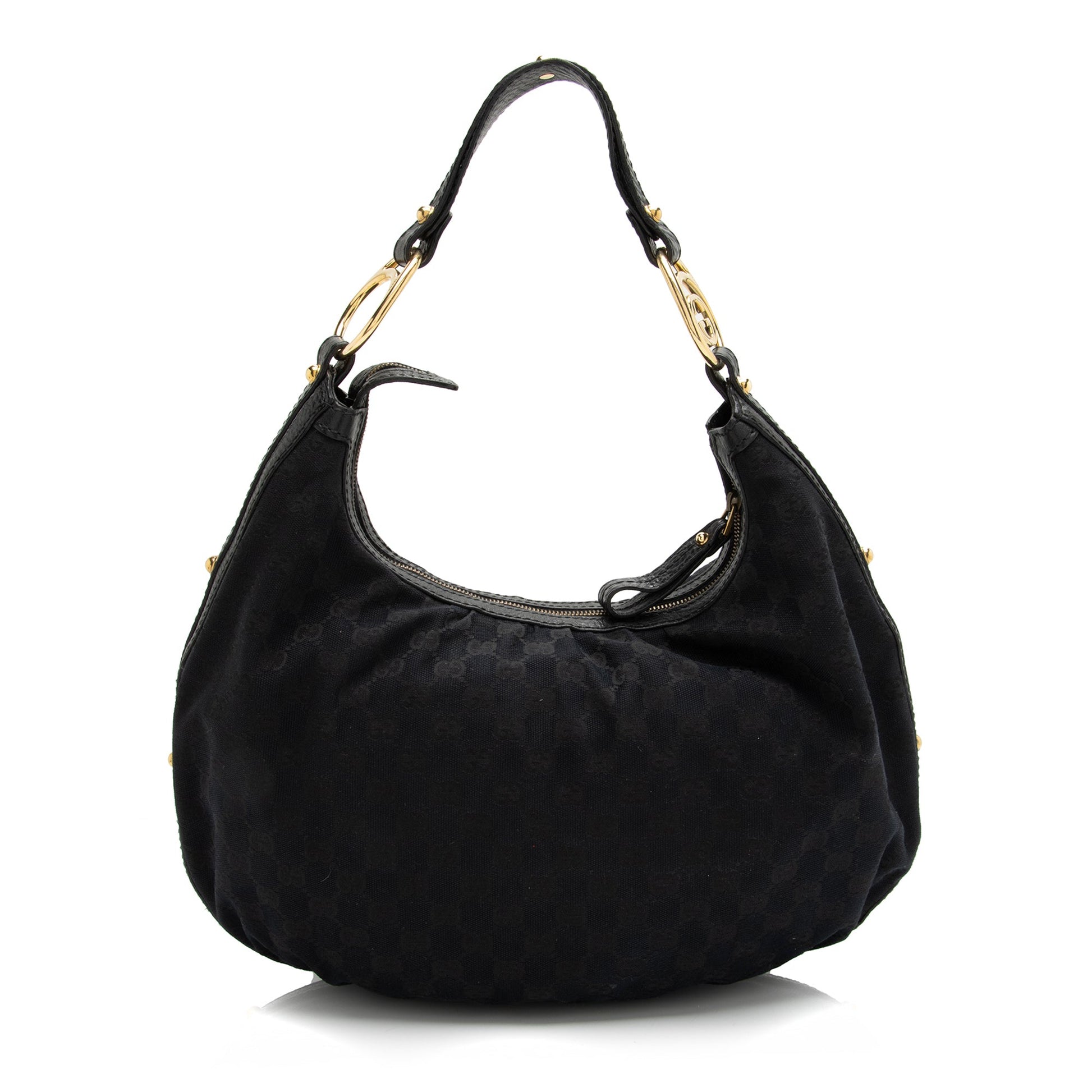 Gucci GG Interlocking G SHF Leather Canvas Black Medium Shoulder Bag
